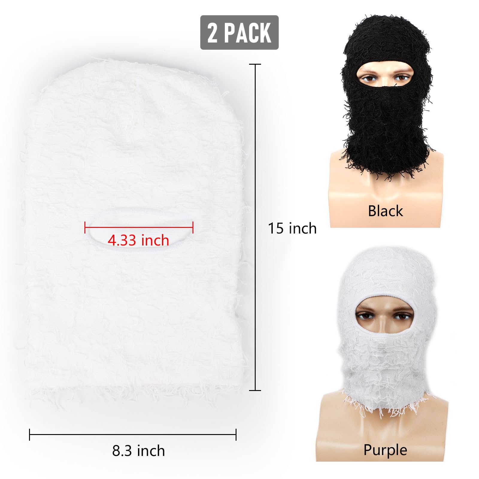 2 Pack Distressed Knitted Balaclava - Winter Full Face Ski Mask for Men & Women | Cold Weather Protection for Skiing, Snowboarding & Outdoor Activities