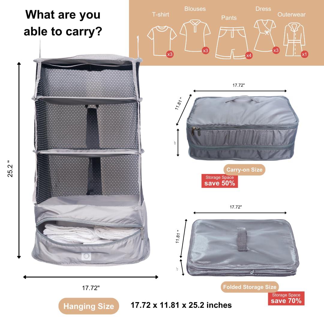 Collapsible Hanging Luggage Organizer with Shelves - Space-Saving Packing Cubes for Suitcases | Perfect Travel Organization System for Carry-On & Checked Bags | Ideal for Business Trips, Vacations & Weekend Getaways