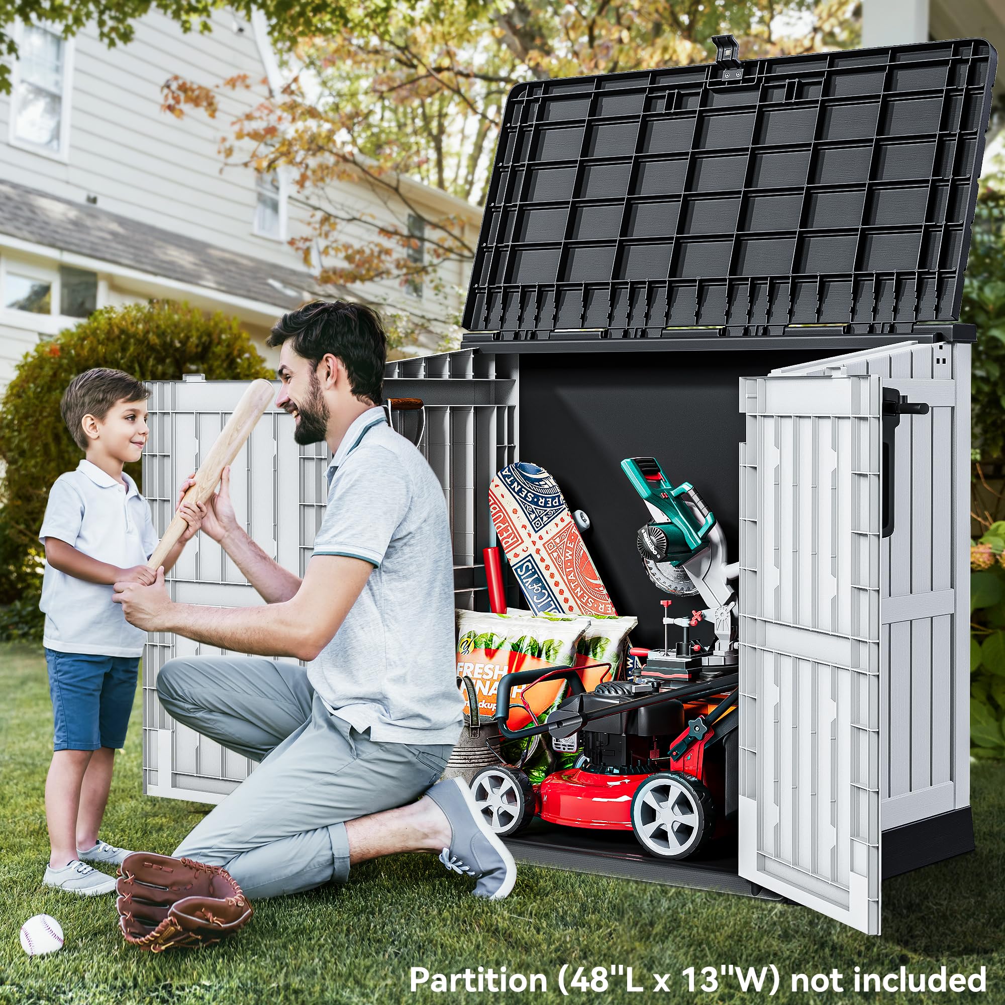 YITAHOME 36 cu ft Resin Outdoor Storage Shed - Weatherproof Horizontal Tool Shed with Lockable Doors & Ventilation - Perfect for Garden Tools, Trash Cans & Backyard Organization (Light Gray) | Ideal for Patio, Garage & Lawn Equipment Storage