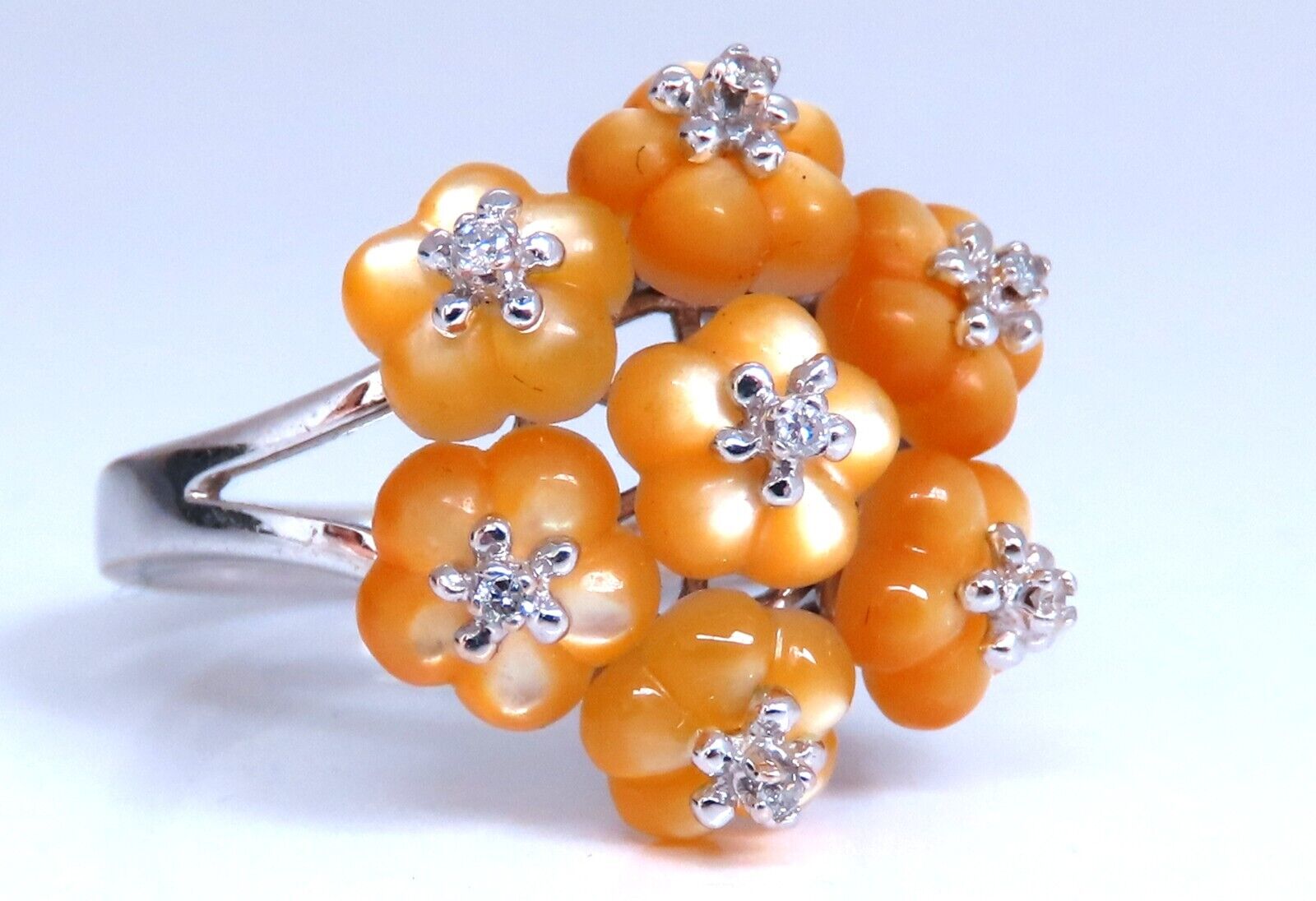 Natural Daisy Cluster Mother of Pearl Ring with 0.10ct Diamonds in 18k Gold - Elegant Bridal Jewelry & Anniversary Gift for Women