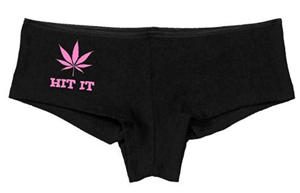 Knaughty Knickers Women's Hit It Pot Leaf Weed Rave Hot Sexy Boyshort Panties - Comfortable & Sexy Cannabis Print Underwear for Rave, Festival & Bachelorette Parties