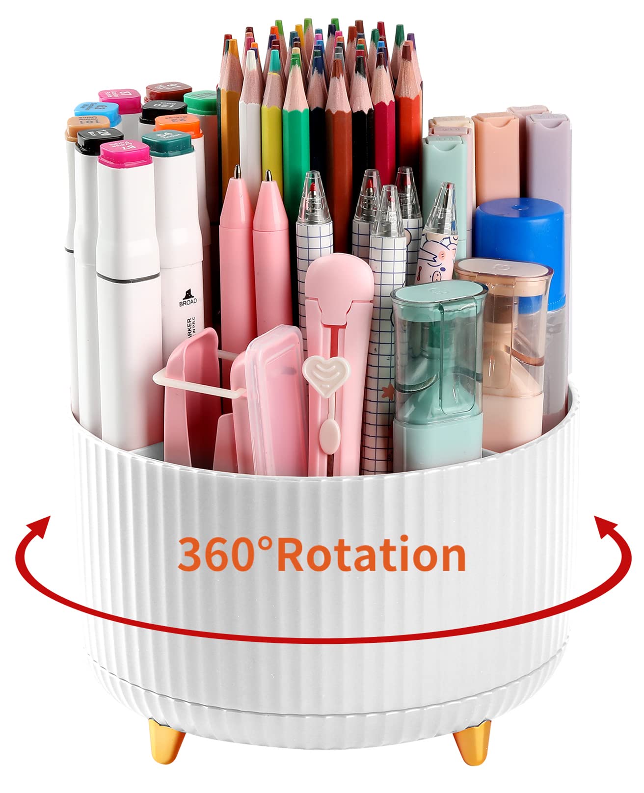 360° Rotating 5-Slot Desk Pen Holder - Office & School Stationery Organizer for Pencils, Pens & Art Supplies | Perfect for Home, Office & Classroom Workspaces (White)