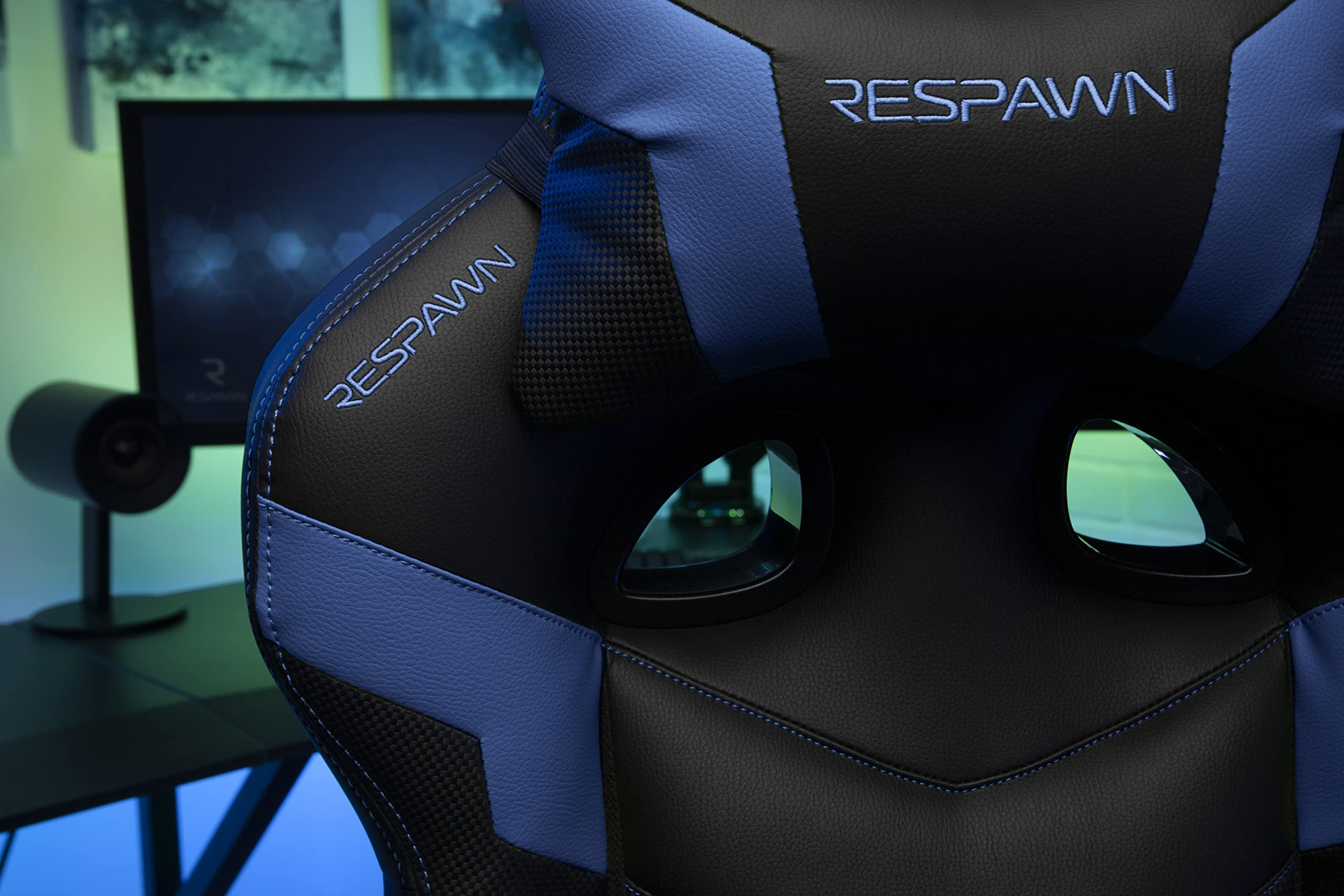 RESPAWN 110 Ergonomic Gaming Chair with Footrest - Racing Style High Back Office Chair with 360 Swivel, Adjustable Lumbar Support & Headrest Pillow - Perfect for PC Gaming, Home Office & Streaming Setup (2021 Blue)