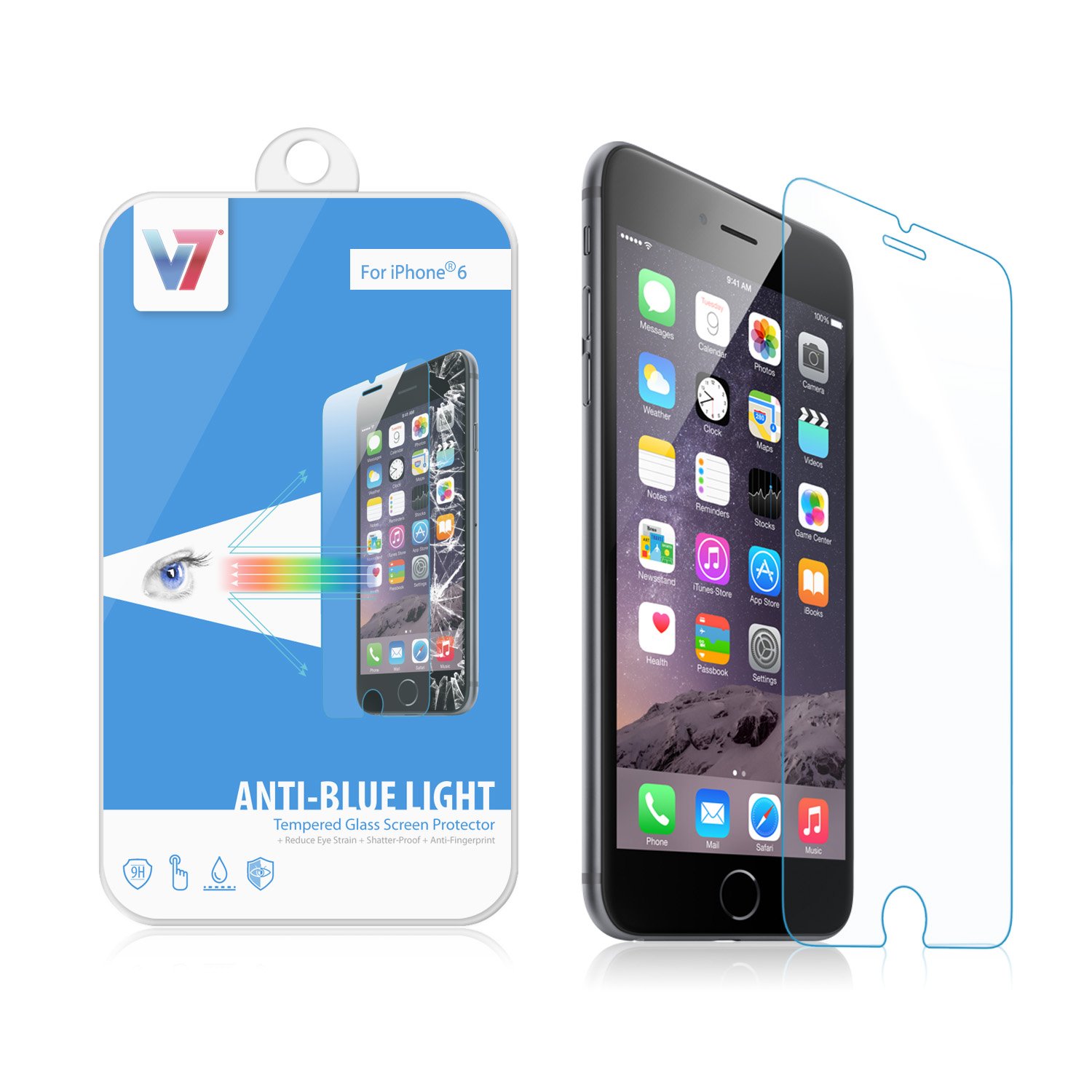 V7 iPhone 6 Screen Protector - Anti Blue Light for Eye Protection