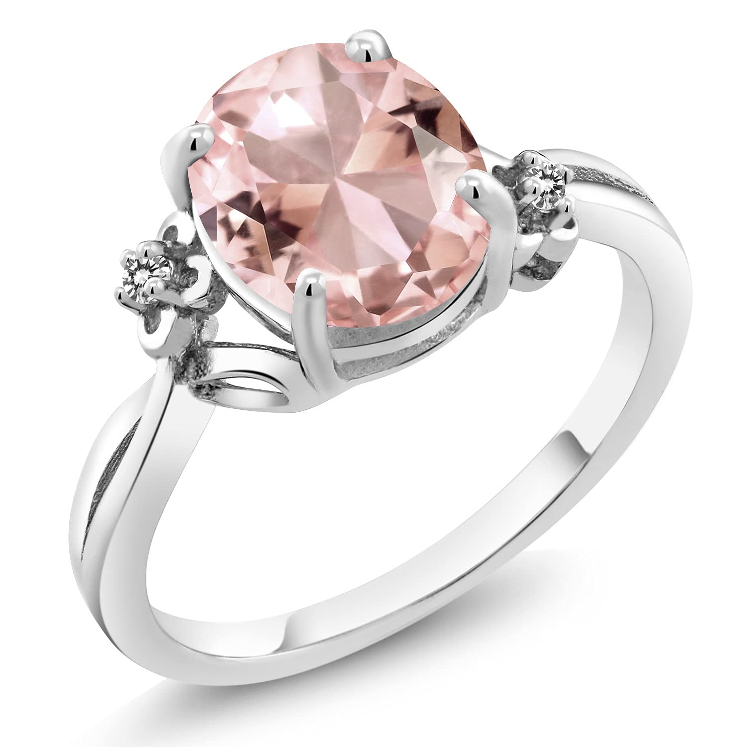 2.39 Ct Oval Peach Morganite & White Diamond 925 Sterling Silver Ring for Women | Elegant Engagement, Wedding, Anniversary Gift | Gem Stone King