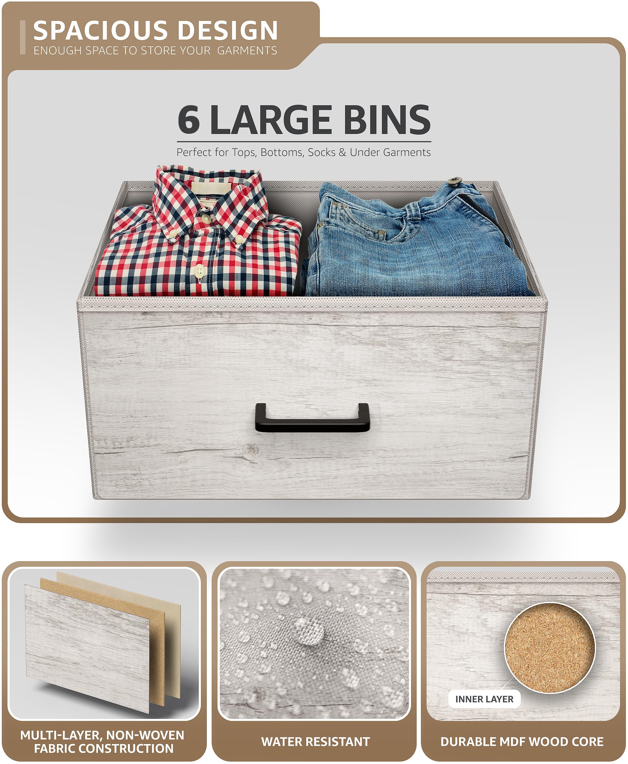 Sorbus 6-Drawer Dresser Organizer - Sturdy Steel Frame with Faux Wood Top & Easy-Pull Fabric Bins for Clothes Storage - Perfect for Bedroom, Hallway, Living Room & Closet Organization (Ideal for Small Spaces & Home Decor)