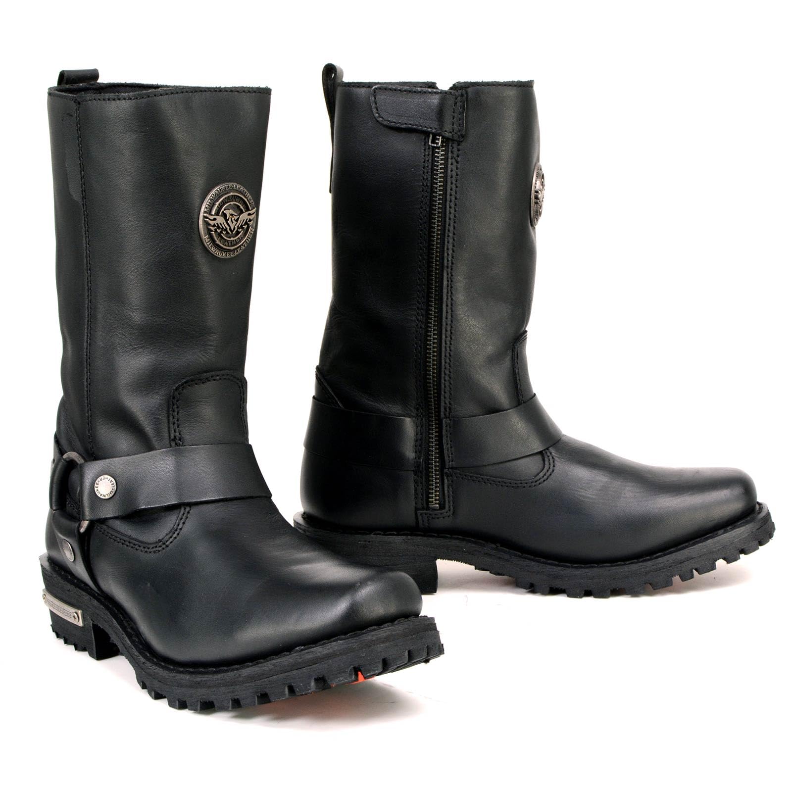 Milwaukee Leather MBL9360 Women's Black Leather 11-Inch Classic Harness Square Toe Motorcycle Boots - Durable Riding Footwear for Harley Davidson & Cruiser Bikes | Perfect for Long Rides & Motorcycle Events