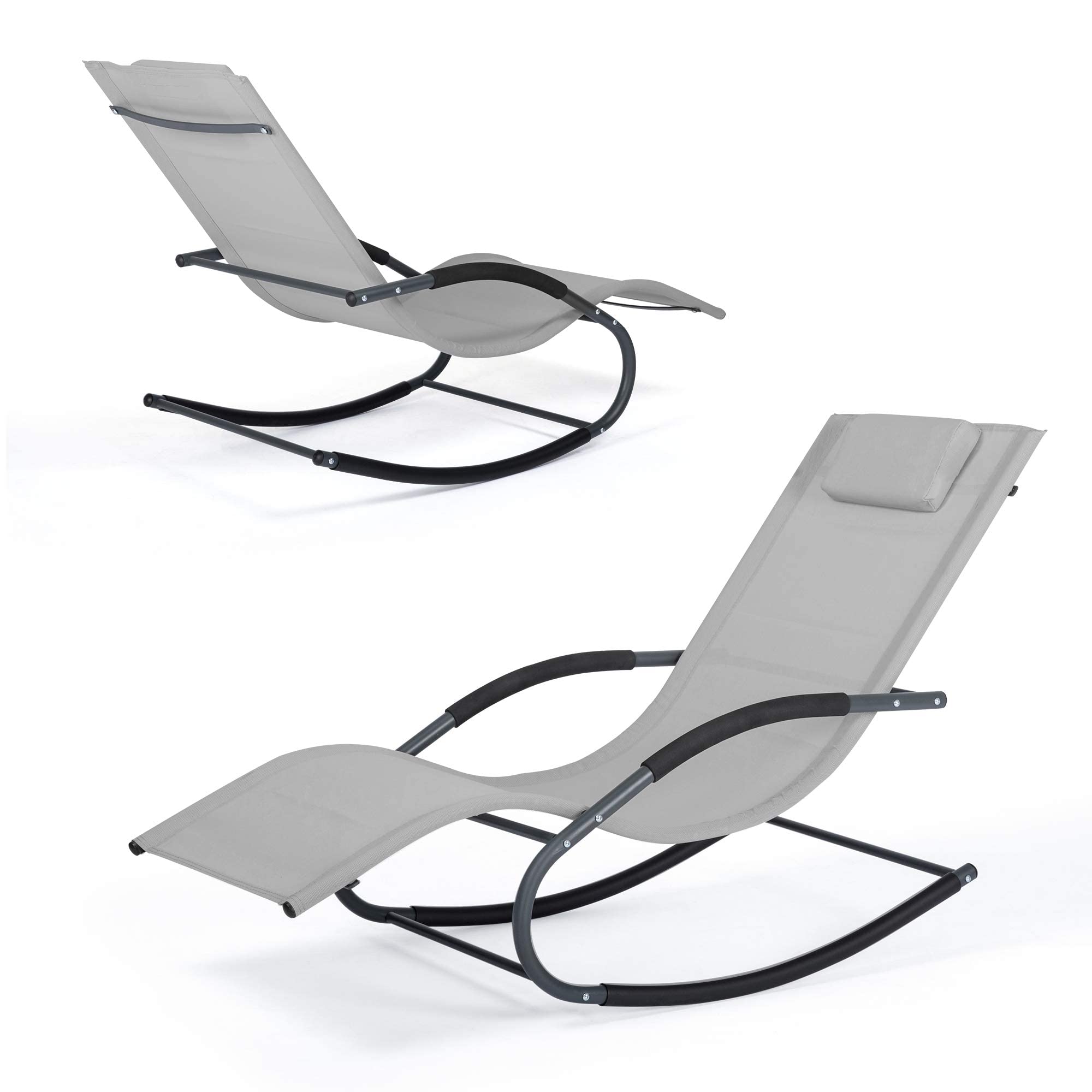 Premium Outdoor Pool Lounge Chairs Set of 2 - Water-Resistant Chaise Lounges for Poolside, Patio & Lawn with Detachable Cushions (Light Grey) - Perfect for Sunbathing, Relaxing & Backyard Lounging