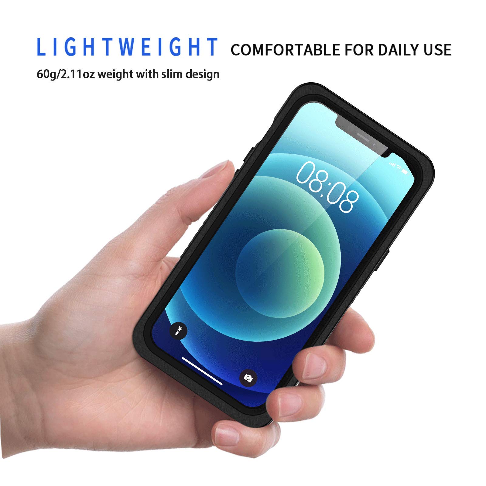**Lanhiem iPhone 12 Pro Max Case 6.7 Inch – IP68 Waterproof, Dustproof, Shockproof with Built-in Screen Protector | Full Body Underwater Protection | Clear Black Cover for Swimming, Hiking & Outdoor Activities**