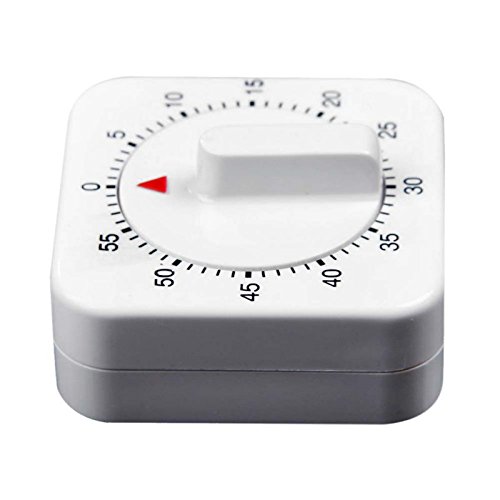 Effective 60-Minute Mechanical Kitchen Timer - White Square Countdown Alarm Clock for Cooking, Baking & Study Reminder | Novelty Count Down Timer for Home & Office Use