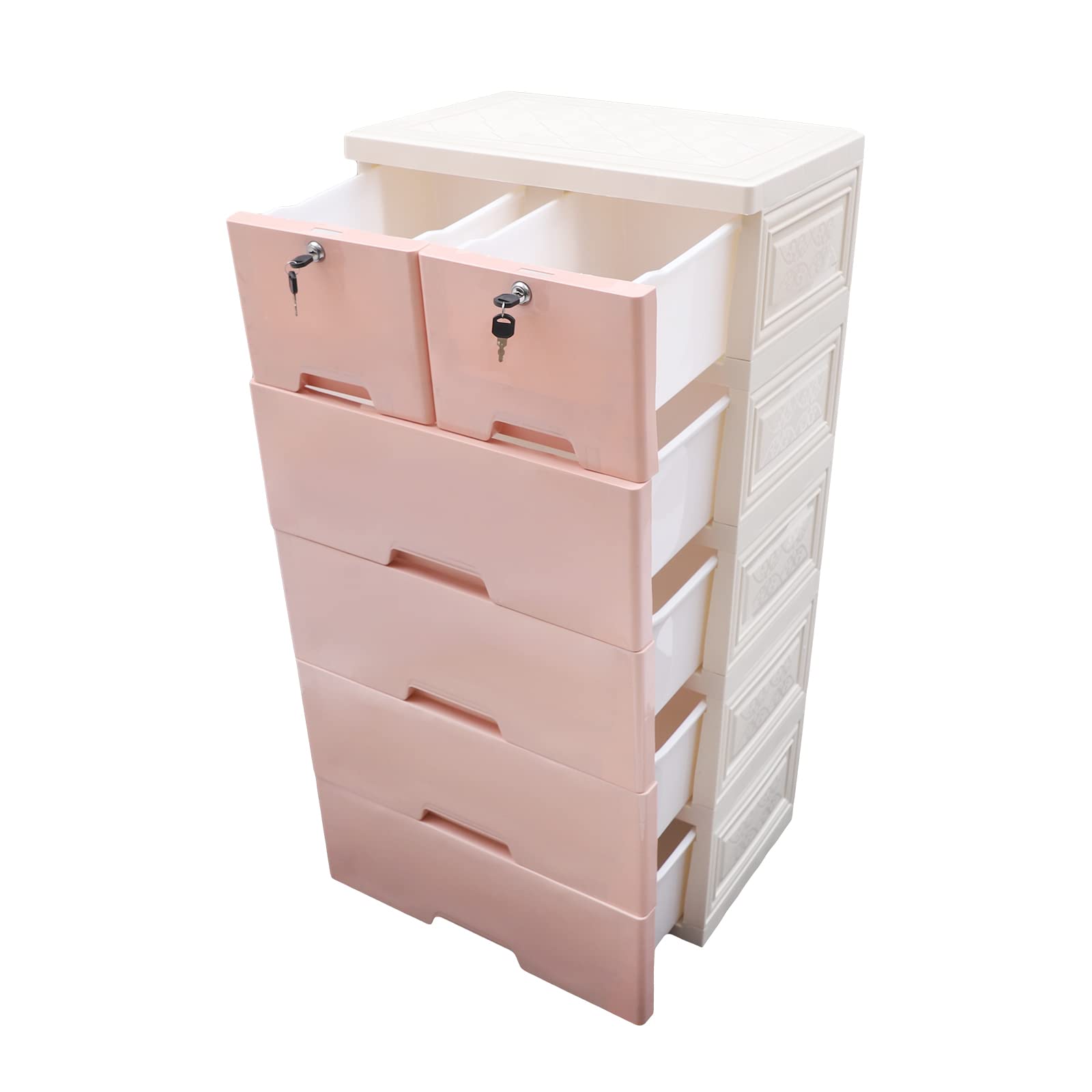 Eapmic 6-Drawer Plastic Storage Cabinet, Tall Standing Dresser with Organizer for Closet, Bedroom, Office & Playroom - Pink | Space-Saving Nightstand & End Table for Small Spaces