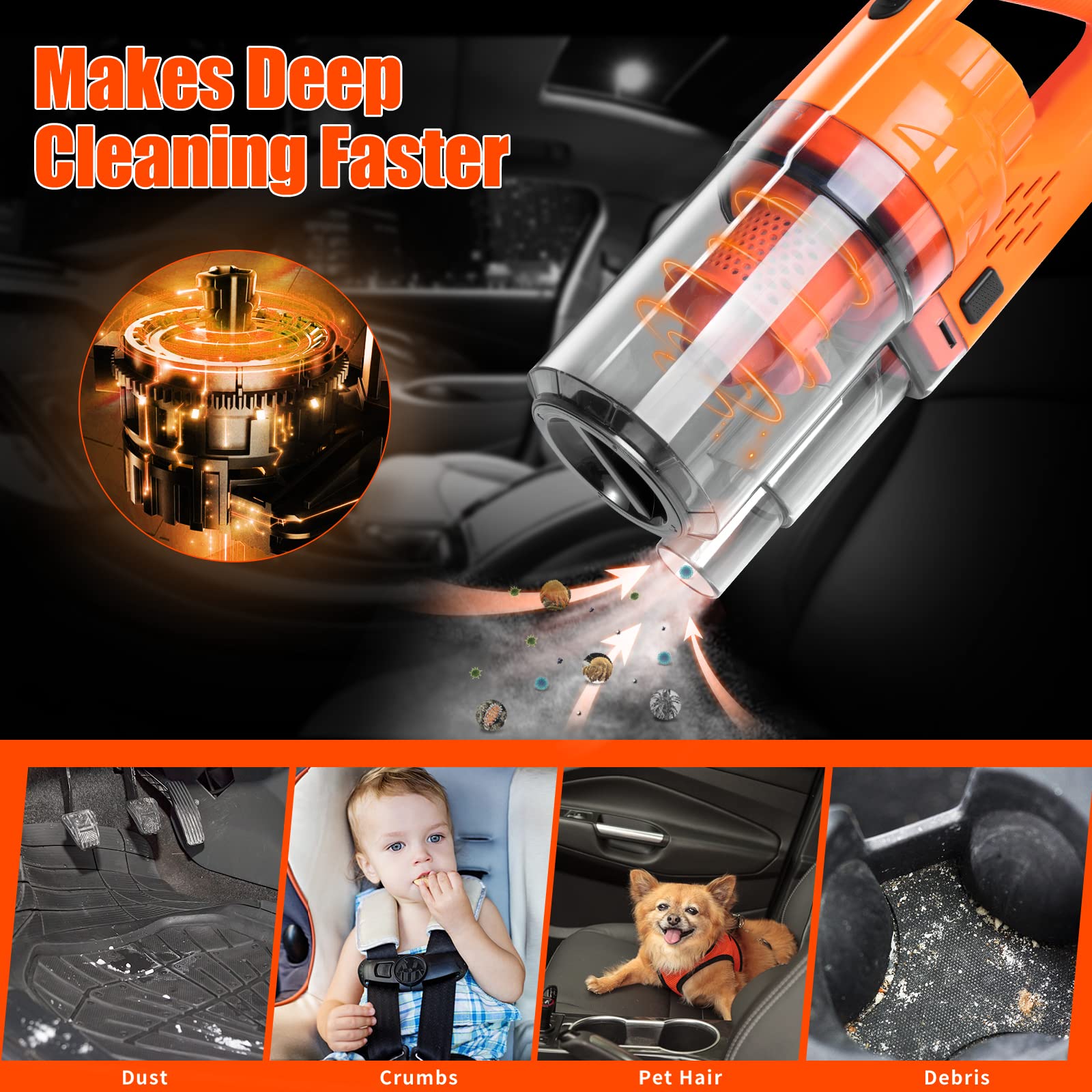 17Pcs Car Detailing Kit with High Power Portable Vacuum - Interior Cleaner, Detailing Brushes, Windshield Cleaner - Perfect for Car Wash, Detailing & Maintenance for Men, Women & Teens