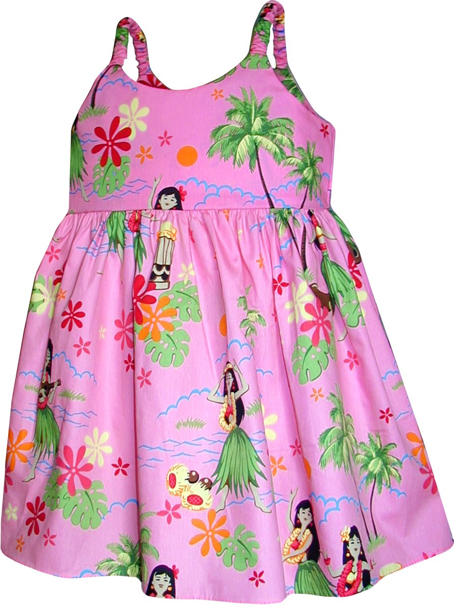 Pacific Legend Girls Hula Dance Toddler Bungee Dress - Pink Hawaiian Outfit for 3 Year Olds (5-6 Size) | Perfect for Luau Parties, Beach Vacations & Tropical Themed Events
