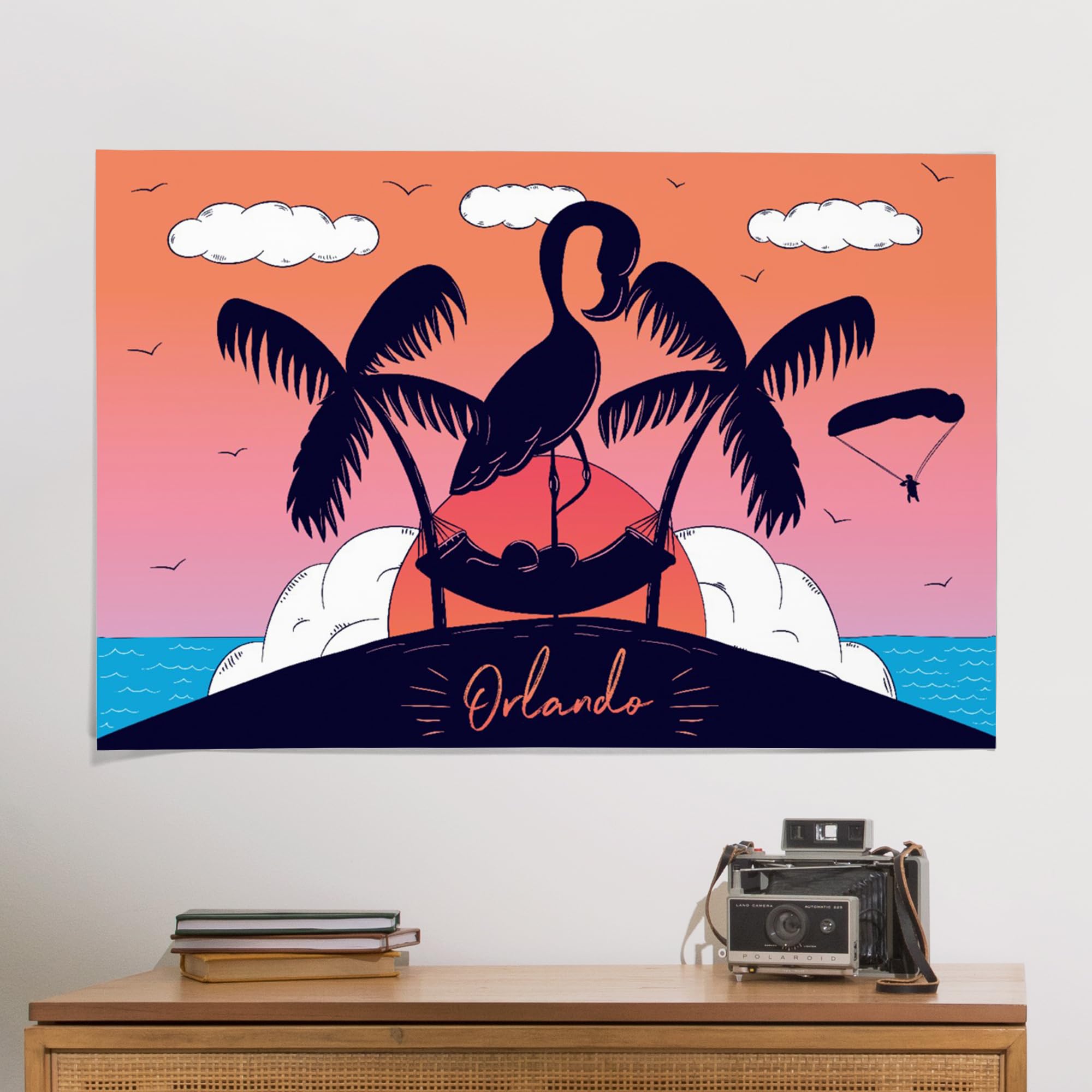 Lantern Press 24x36 Inch Giclee Art Print - Orlando Florida Flamingo & Tropical Island Beach Wall Decor - Perfect for Living Room, Bedroom or Beach House Decor