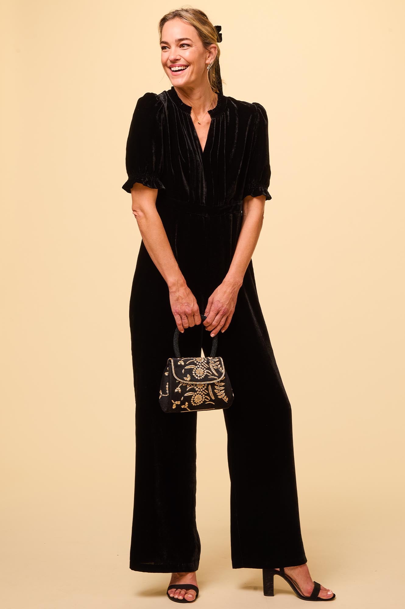 Embroidered Elegant Handbag for Women - Black & Gold Crossbody Purse | Fashionable & Stylish Accessory for Parties, Weddings & Evening Events