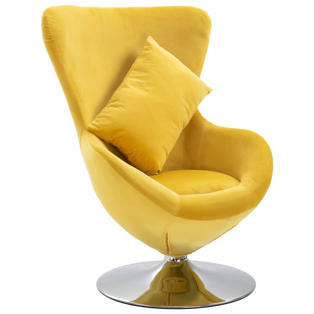 WEHUOSIF Swivel Egg Chair with Cushion - Yellow Velvet Single Sofa for Living Room, Bedroom & Office | Lazy Boy TV Chair, Reading & Accent Chair for Small Spaces & Corners | Cozy Modern Lounge Chair for Relaxing, Napping & Home Decor