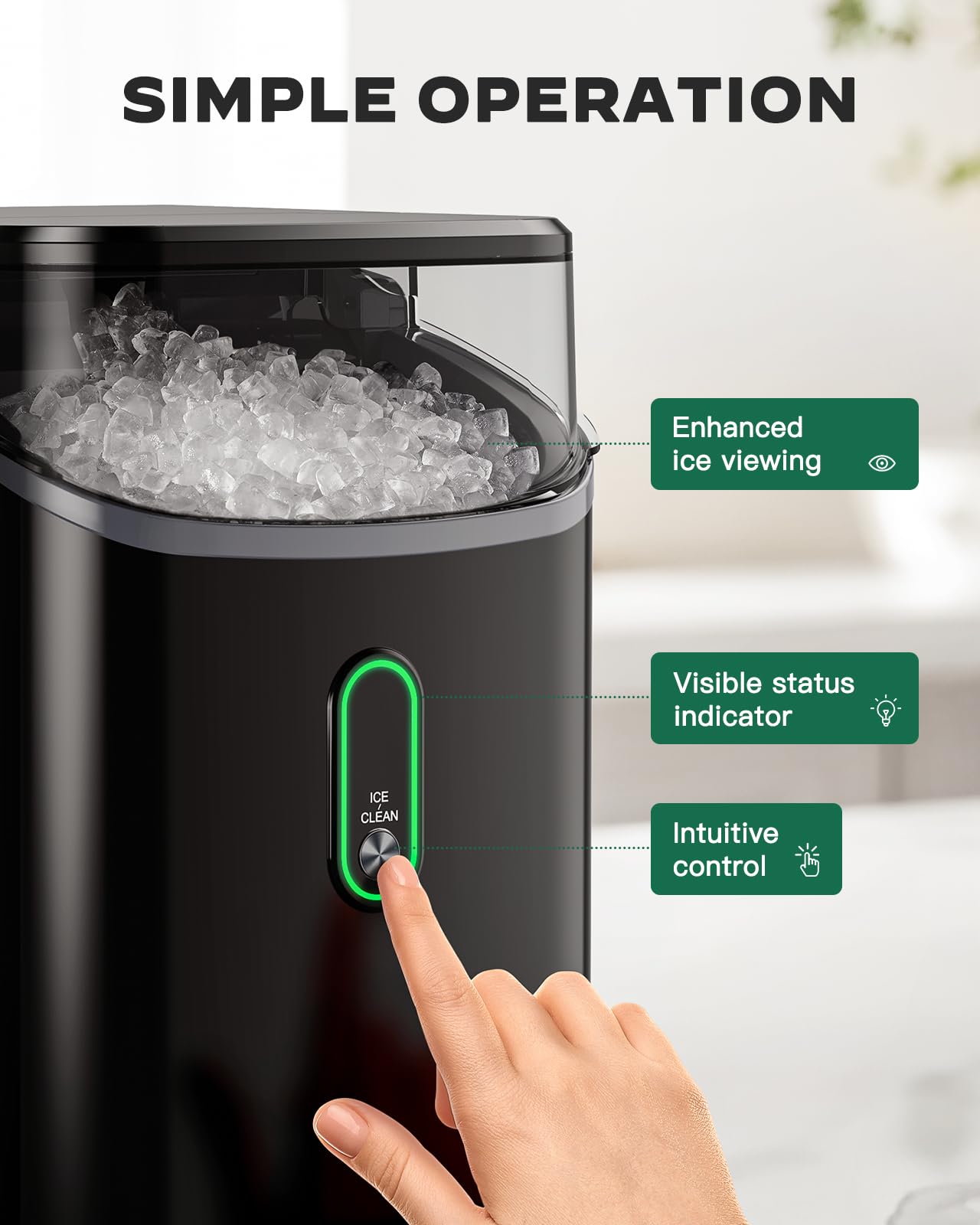 Silonn Countertop Nugget Ice Maker - 34lbs/Day, 6-Minute Fast Chewable Pebble Ice, Self-Cleaning, One-Touch Operation - Perfect for Home Kitchen, Office, RV Camping & Outdoor Parties