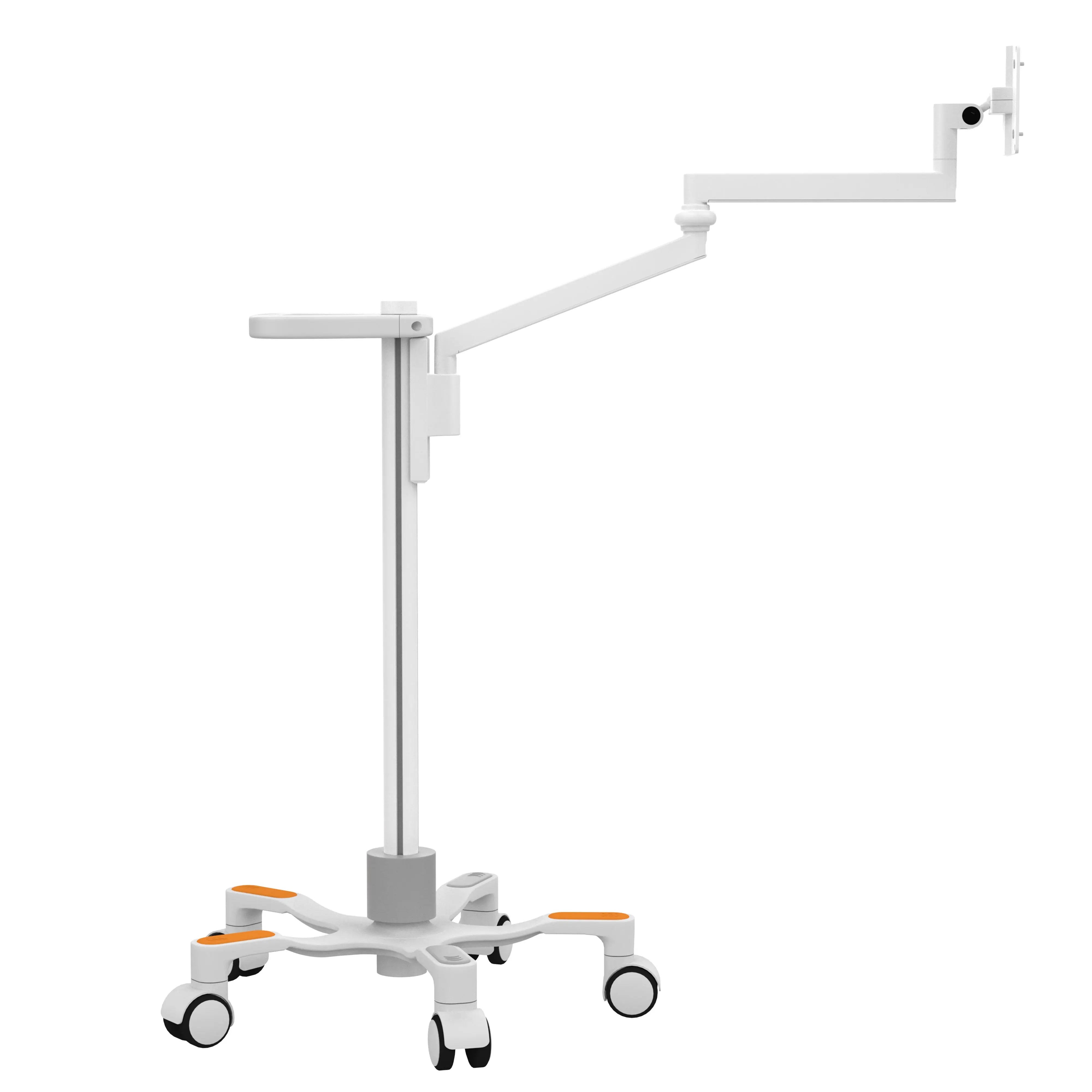 Medical VESA Compatible Articulating Arm Rolling Floor Stand for Hospital Beds & Medical Equipment - Adjustable Monitor Mount with Wheels for Healthcare Facilities & Clinics