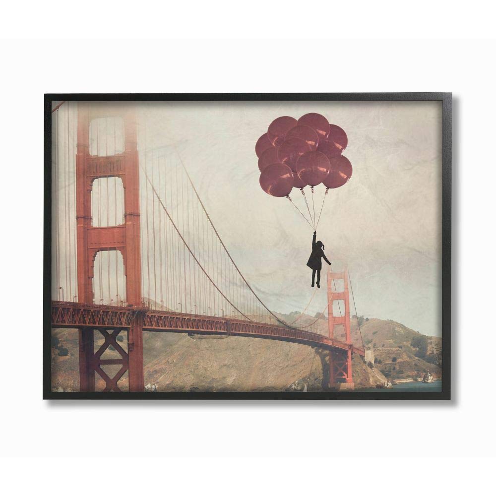 Stupell Industries Abstract Modern Collage Wall Art - Bridge Girl Balloons by Ashley Davis, 24x30 Inches, Black Framed - Perfect for Living Room, Bedroom & Office Decor