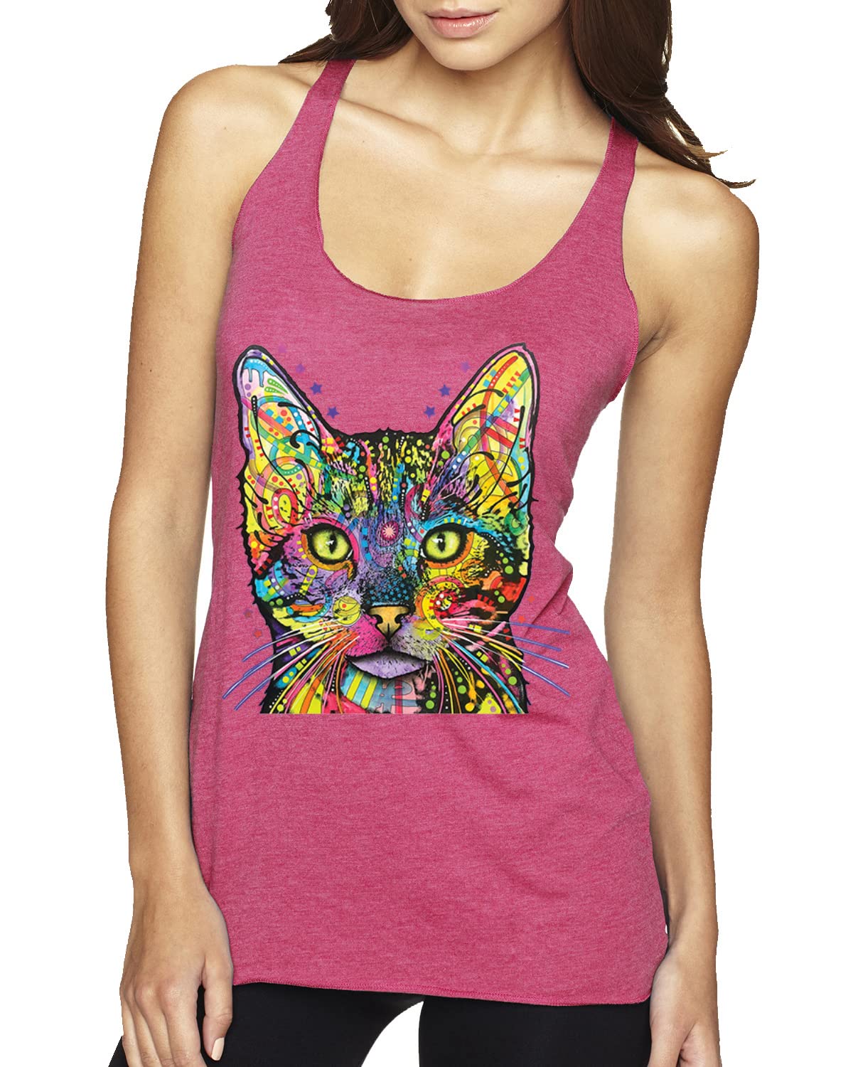 Dean Russo Art Cat Lover Tri-Blend Racerback Tank Top - Colorful Cat Print for Cat Moms & Dads - Perfect for Casual Wear, Cat-Themed Parties & Gifts for Cat Lovers