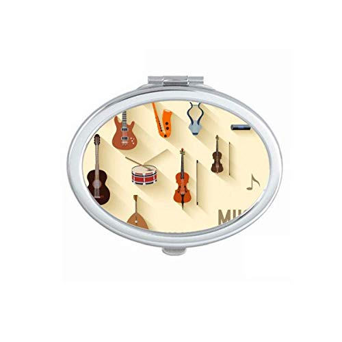DIYthinker Portable Folding Double-Sided Mirror with Music Instruments Pattern - Perfect for Makeup, Travel, and Home Decor