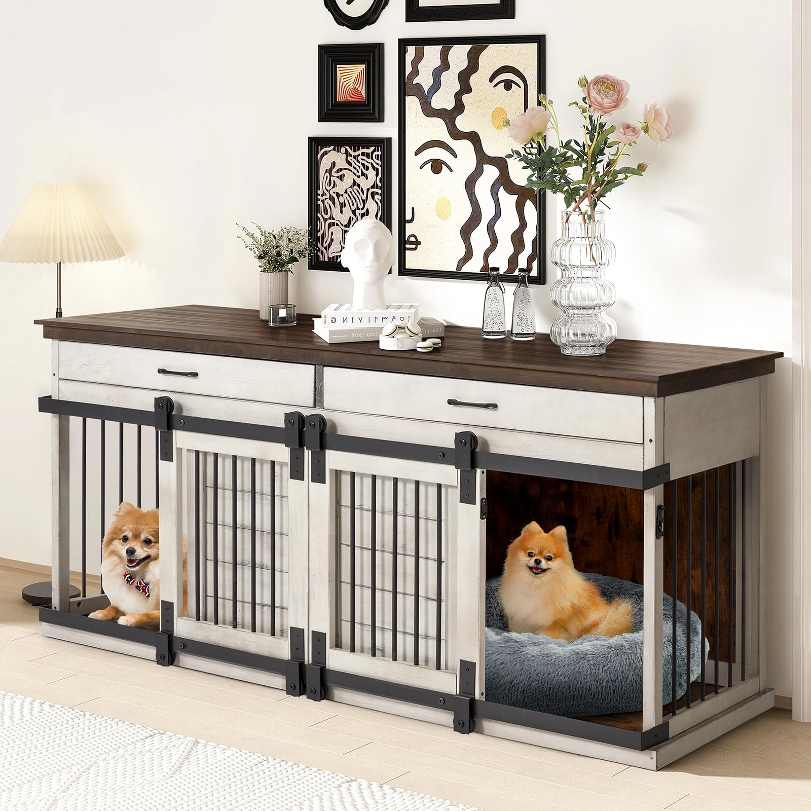 Erinnyees Solid Wood Dog Crate Furniture - 72.4