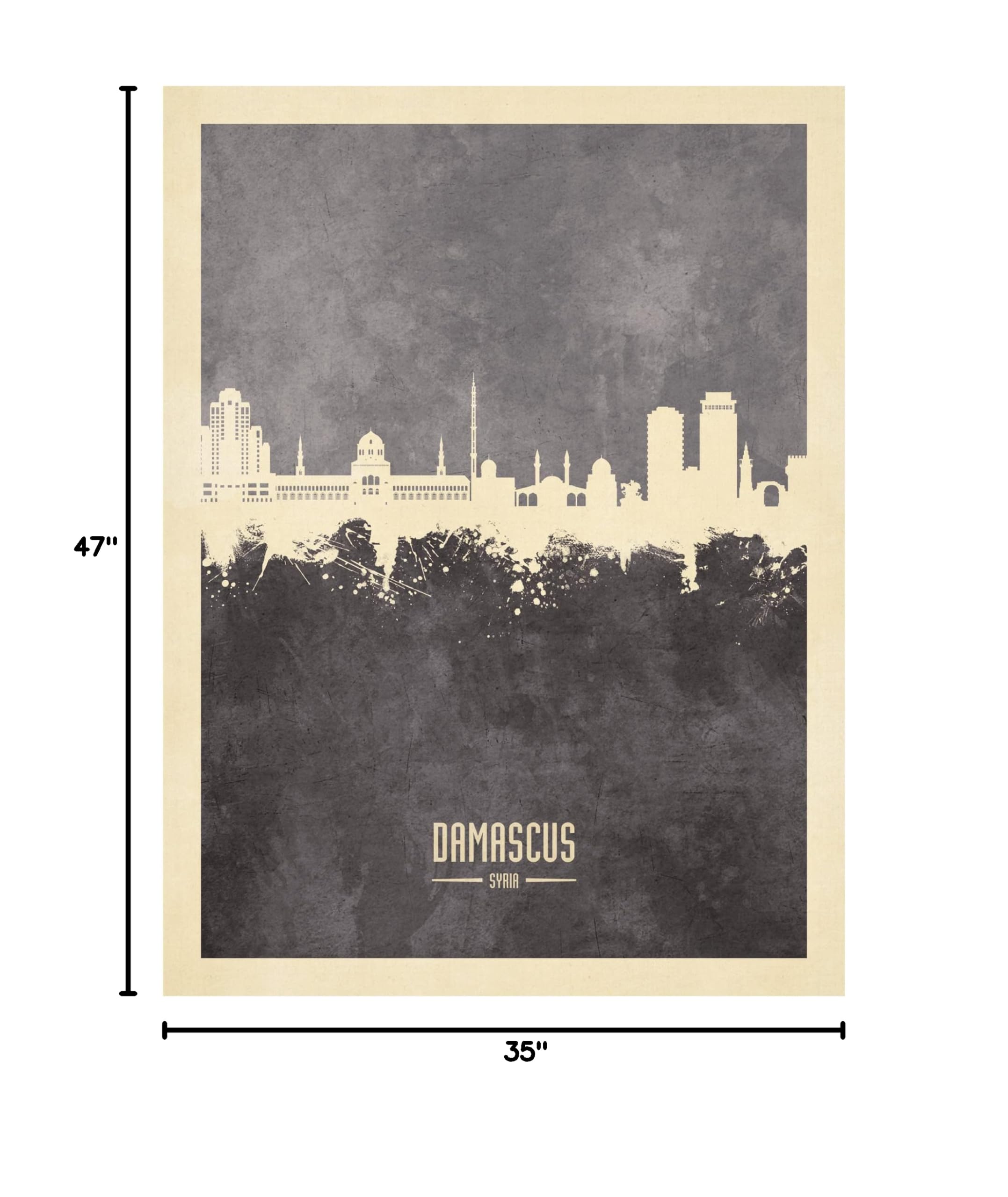 Michael Tompsett Damascus Syria Skyline Gray Canvas Art Print - Trademark Fine Art Wall Decor for Living Room, Bedroom & Office