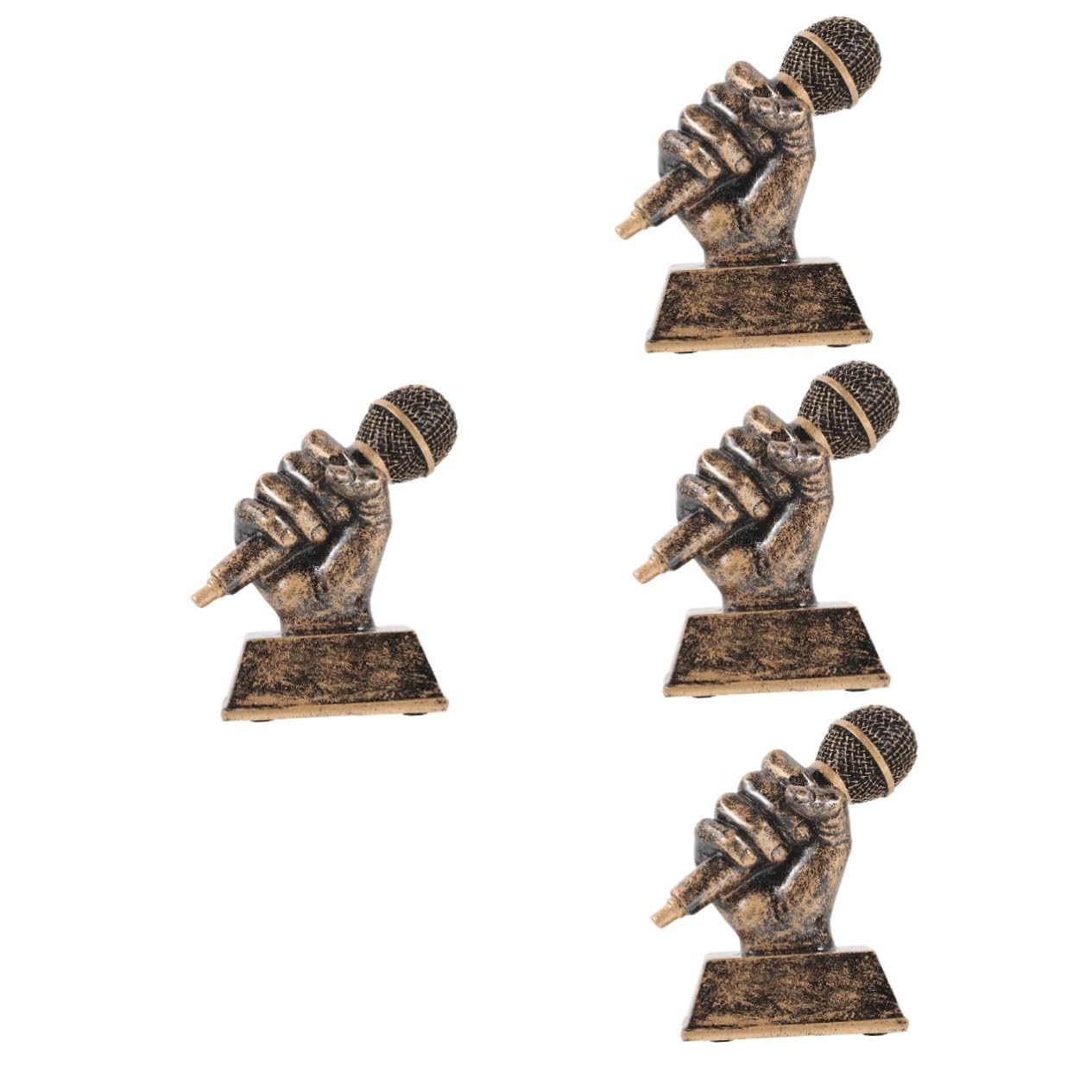 WESIEVYA 4-Piece Antique Microphone Trophy Set - Gold Music Award Statues, Resin Decor for Singing Competition, Karaoke Party & Office Awards - Funny Microfono Trophies for DJs, Musicians & Music Lovers