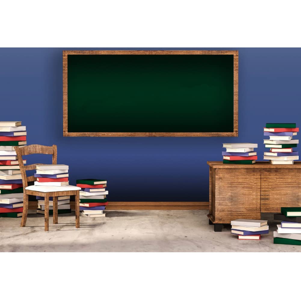 YongFoto 20x15ft Back to School Backdrop Vinyl - First Day of School Party Decorations, Book Pile & Blackboard Design for Online Teaching, Teacher's Desk Video Class, Classroom Photography Background - Perfect for Students Photo Shoots, Virtual Learning Setup and Educational Events