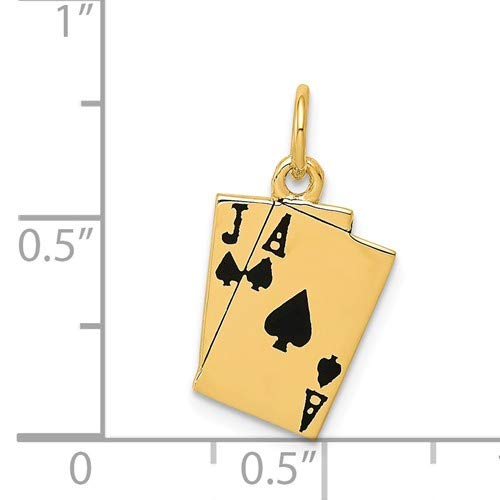 14K Yellow Gold Enameled Blackjack Playing Cards Charm Pendant - Roy Rose Jewelry | Casino Night Party Accessory & Unique Gift for Card Game Lovers