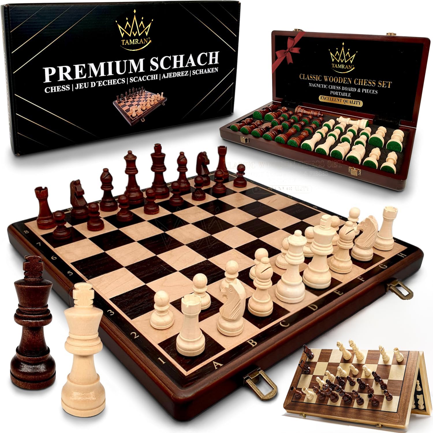 Premium Magnetic Wooden Chess Board Set - 15