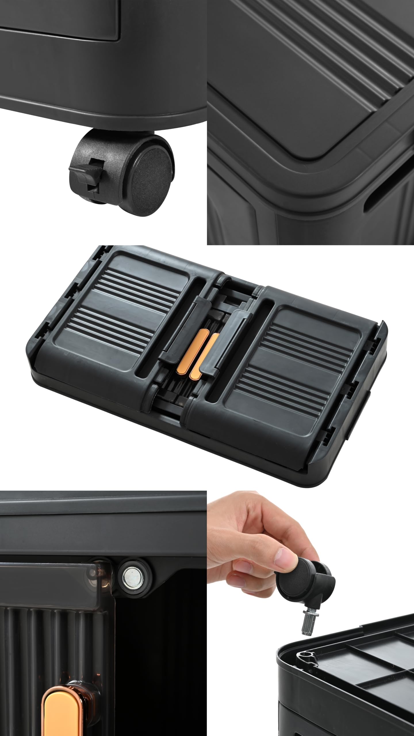 Collapsible Storage Bins with Magnetic Door - 5-Tier Plastic Storage Cabinet with Wheels, Black Folding Organizer (19.69