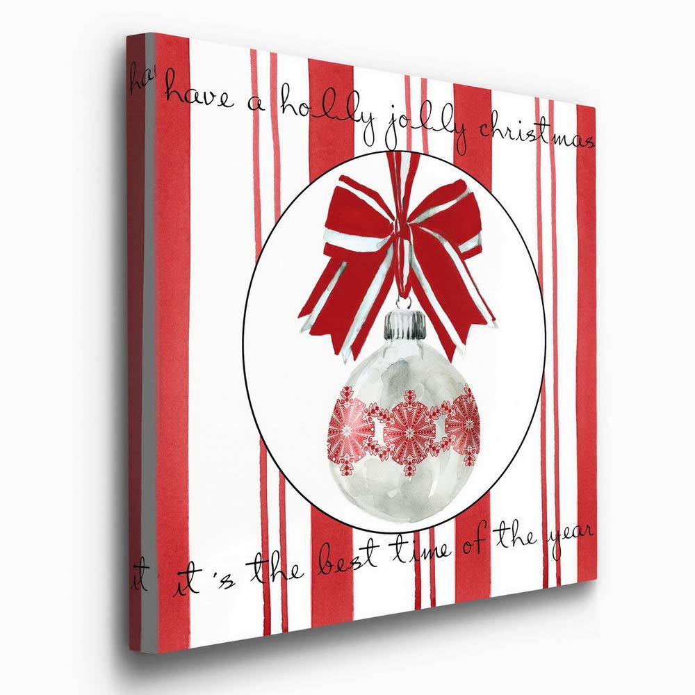 Premium Red & White Christmas Wall Art - 32x32 Inch Gallery Wrapped Canvas with Candy Cane Stripes & Snowflake Design - Ready to Hang Holiday Decor for Living Room, Bedroom or Office - Made in USA - Perfect for Winter Home Decoration & Festive Gift Giving
