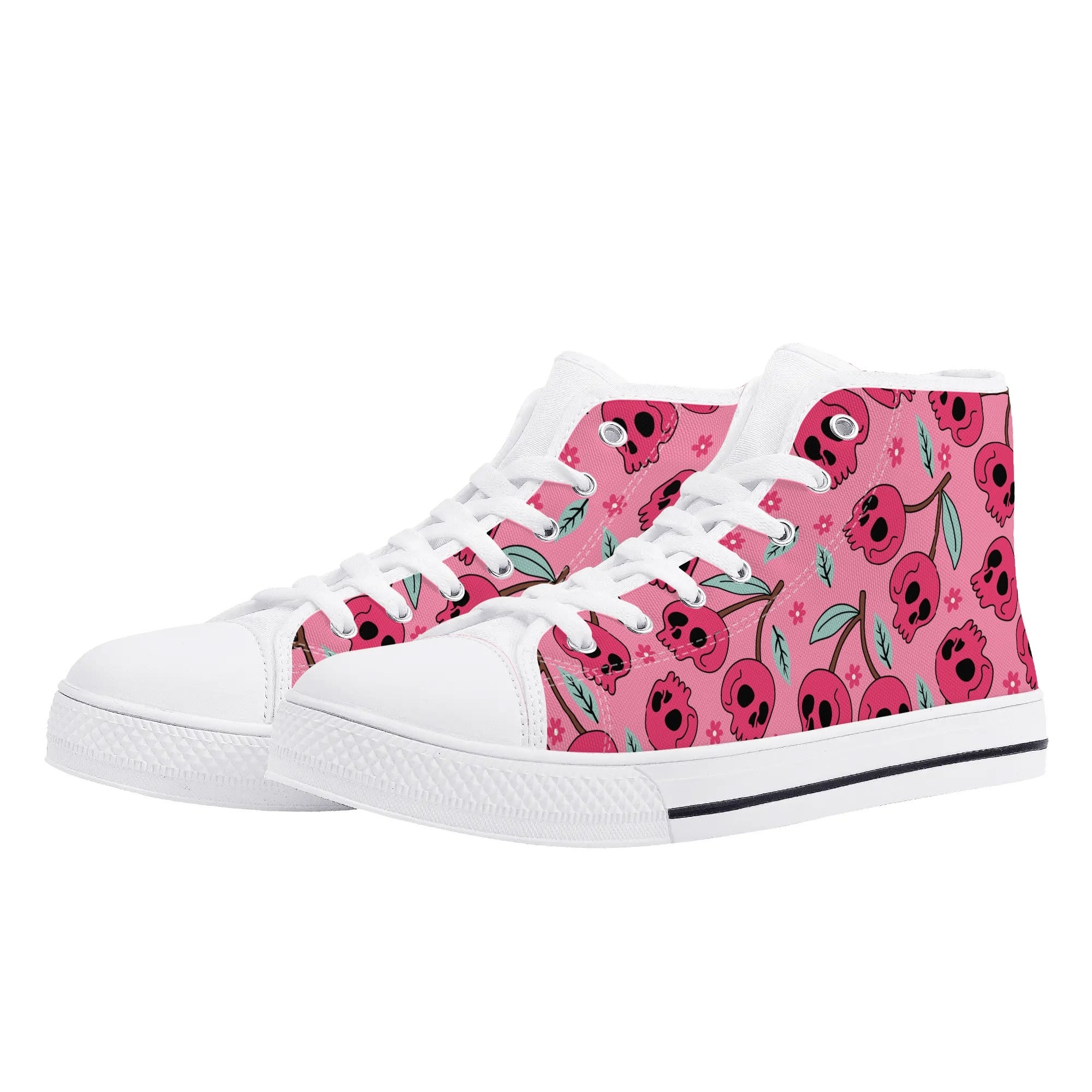 Cherry Skulls Rubber High Top Canvas Shoes for Men & Women - Vintage Punk Sneakers for Casual Wear, Street Fashion, and Skater Style