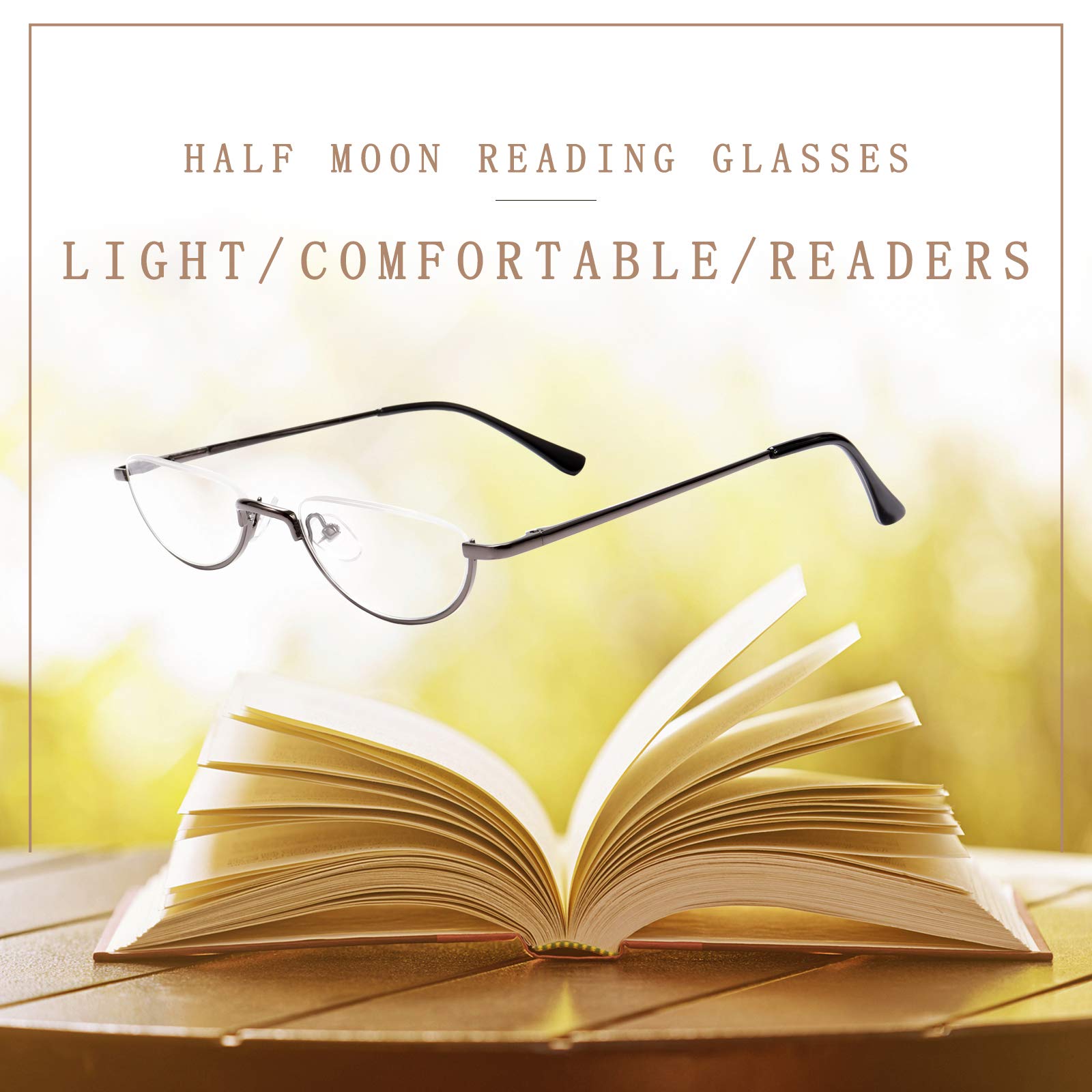 Vintage Alloy Half Moon Reading Glasses for Men & Women - Home & Office Use