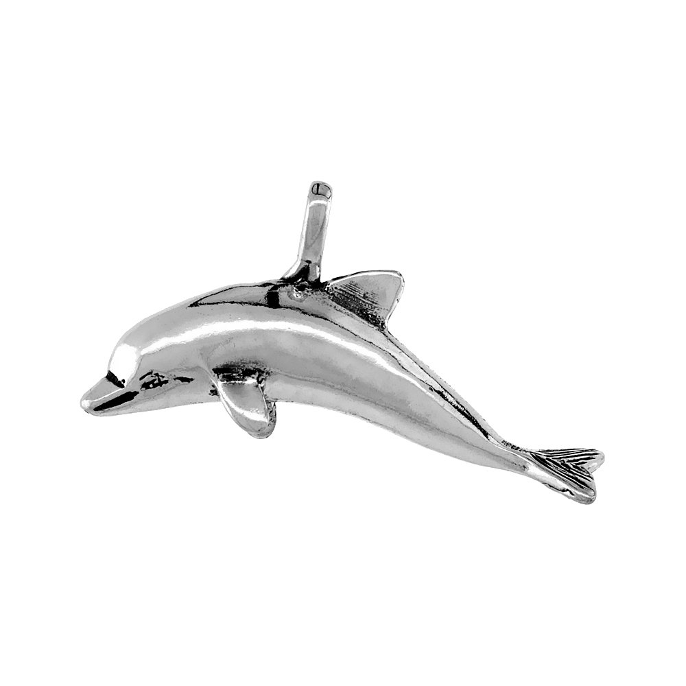 Antiqued Sterling Silver Dolphin Pendant Necklace - 1 1/4 Inch Charm with 1mm Box Chain (16-30 Inch Adjustable) | Perfect Gift for Ocean Lovers, Beach Vacation Jewelry