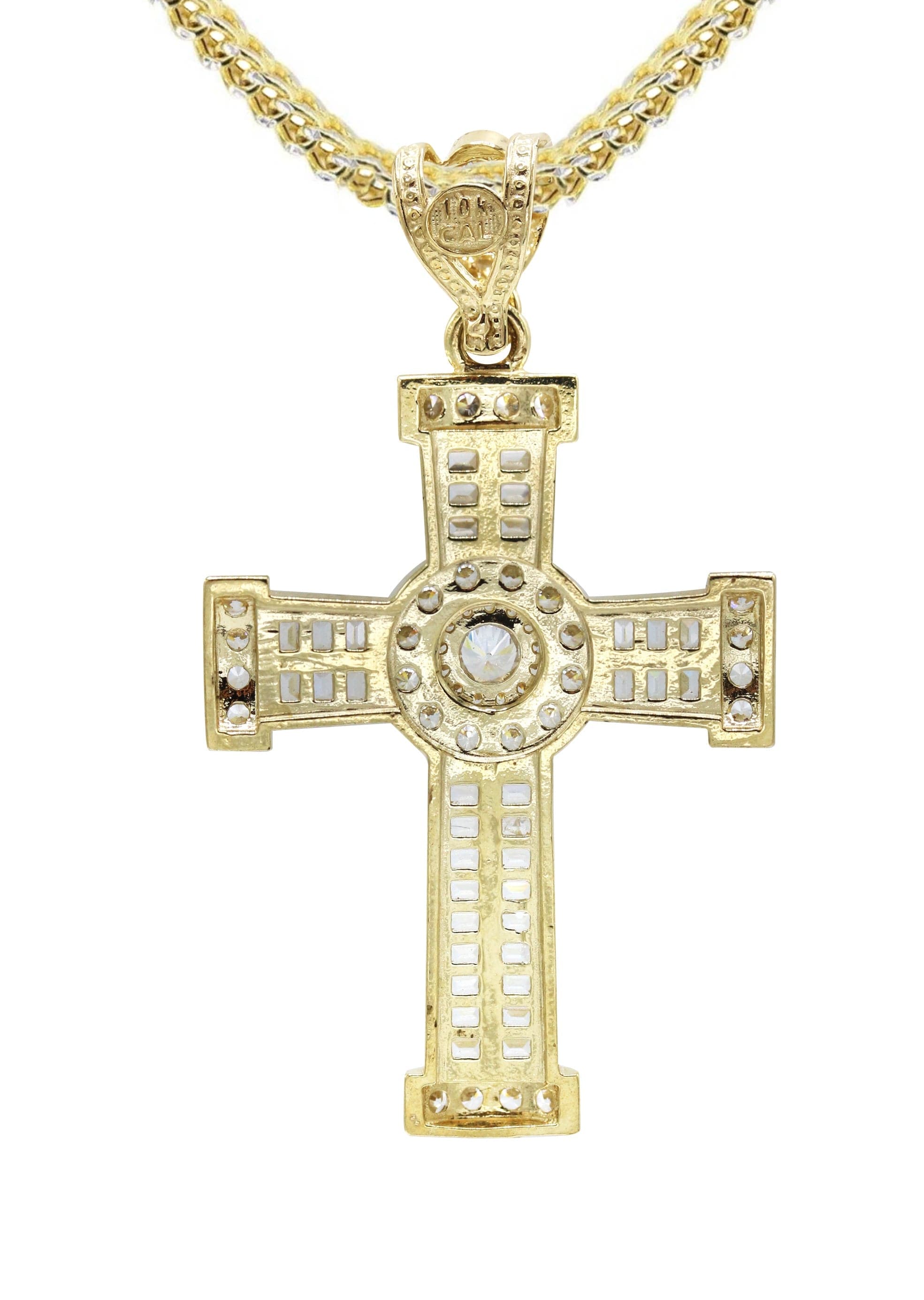 10K Yellow Gold Baguette Cross Necklace for Women - 16.2 Grams Dainty Religious Jewelry - Perfect for Church, Weddings & Everyday Faith-Based Fashion