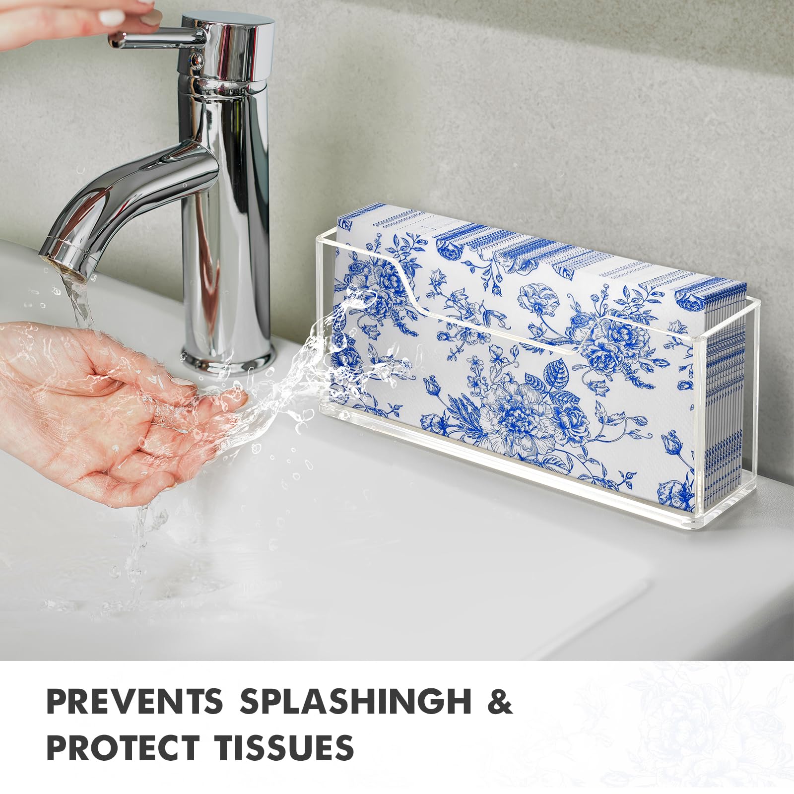 Clear Acrylic Vertical Towel Holder - Waterproof Splash-Proof Napkin Dispenser for Bathroom, Kitchen, Dining Table - Modern Disposable Hand Towel Organizer for Home, Hotel & Office Use - Perfect for Guest Bathrooms, Restaurant Countertops & Kitchen Islands
