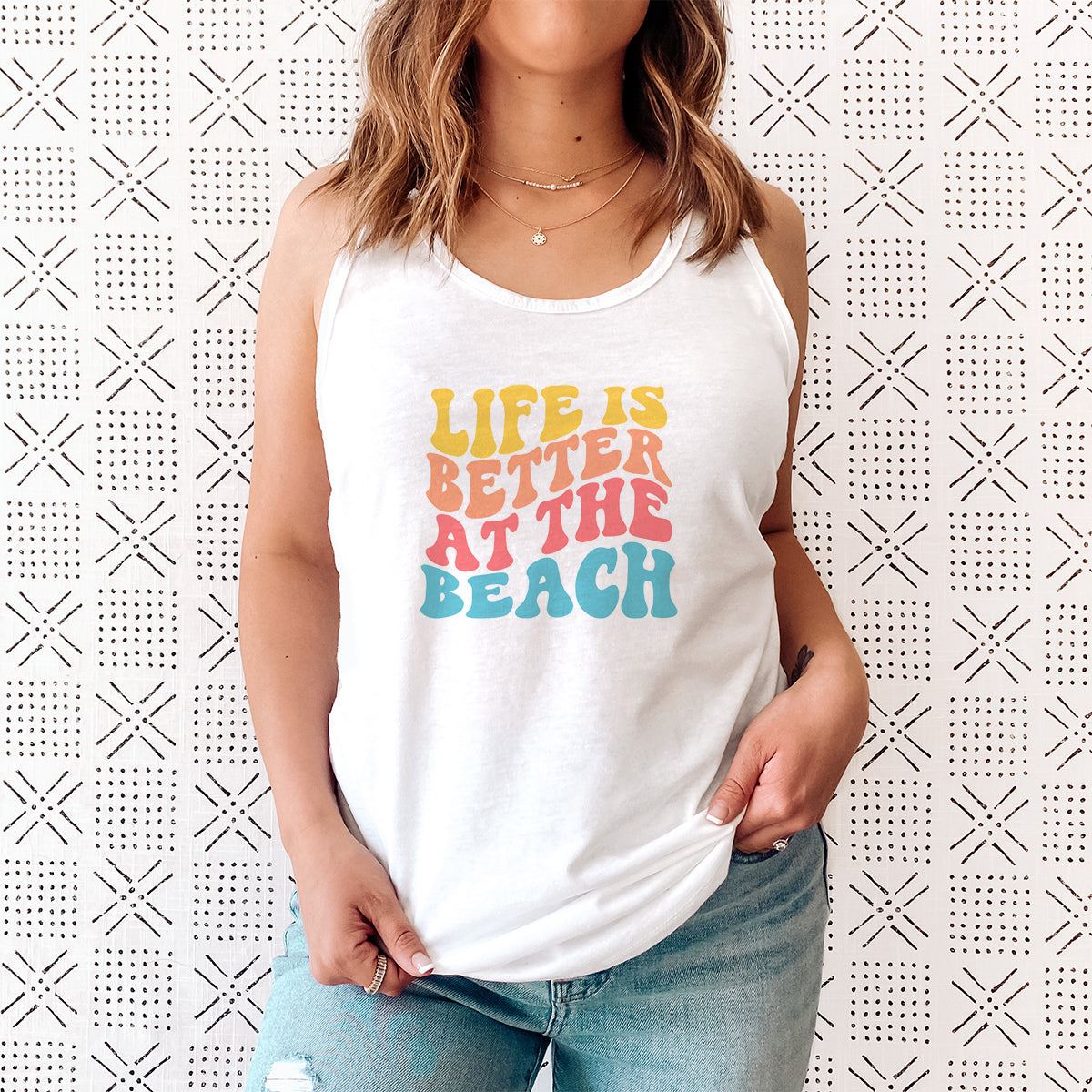 CLR Life Is Better At The Beach Sleeveless Tank Top for Women - Summer Casual Beachwear, Vacation Outfit, Pool Party Essential