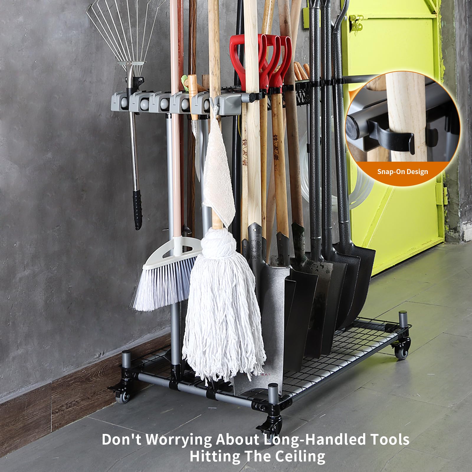 Heavy Duty Metal Garden Tool Organizer - Large Garage Storage Rack for Farming & Lawn Tools (Shovel, Rake, Hoe Holder) - Perfect for Shed, Workshop & Backyard Organization
