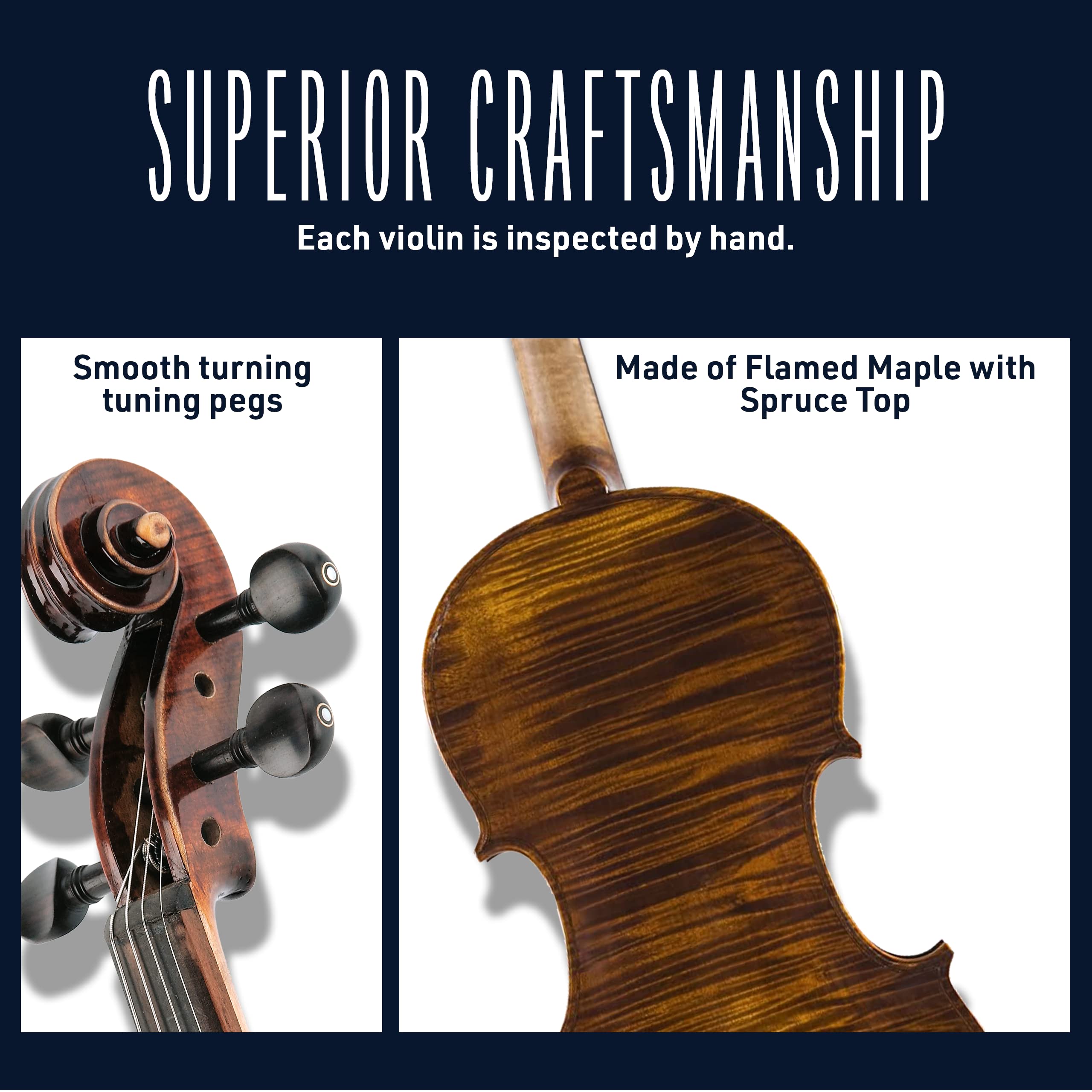 Cecilio CVN-600 Full Size 4/4 Solid Wood Violin with Hand Oil Rub Finish & D'Addario Prelude Strings - Highly Flamed 1-Piece Back for Professional Musicians & Students - Perfect for Orchestras, Concerts & Music Lessons