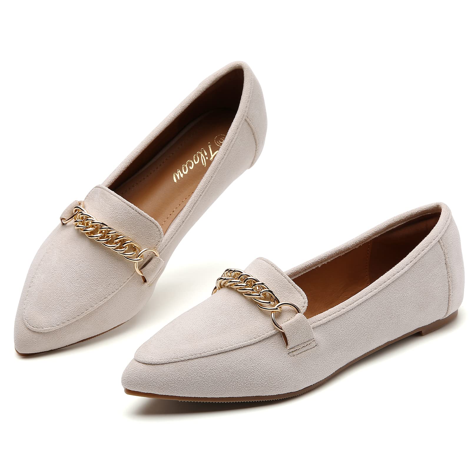 Tilocow Women's Pointy Toe Chain Link Loafers - Slip On Ballet Flats Comfortable Smoking Shoes for Work & Casual Wear | Perfect for Office, Parties & Daily Outfits