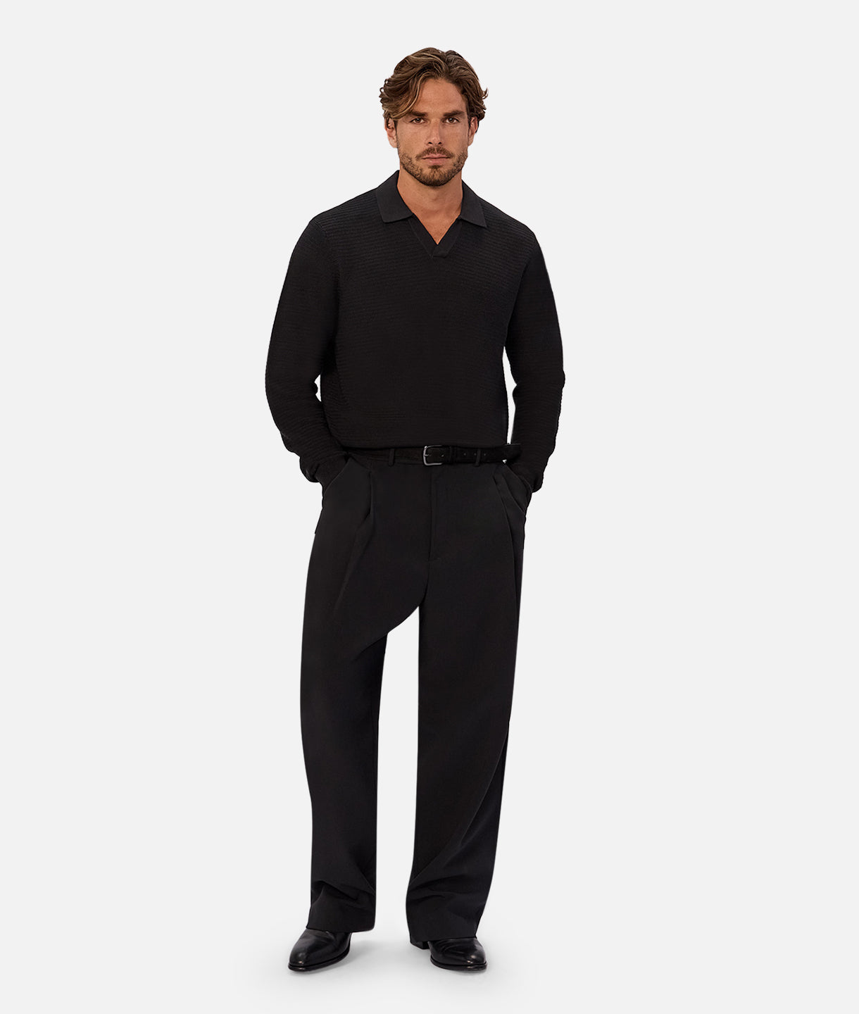 Alicante Long Sleeve Polo Shirt for Men - Classic Black Cotton Comfort Fit - Perfect for Casual Wear, Office & Outdoor Activities