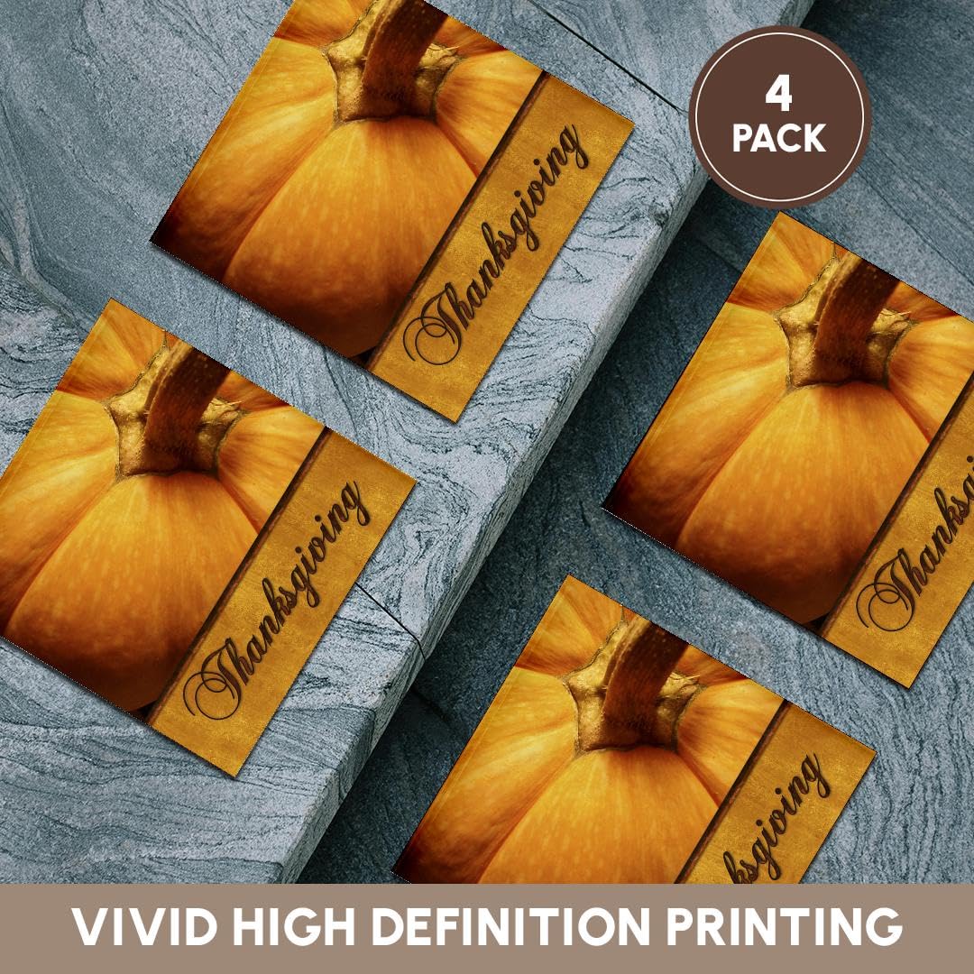 3D Rose Thanksgiving Pumpkin Gold Ceramic Tile Coasters - Set of 4 - Elegant Fall Decor for Home, Office, or Party Use