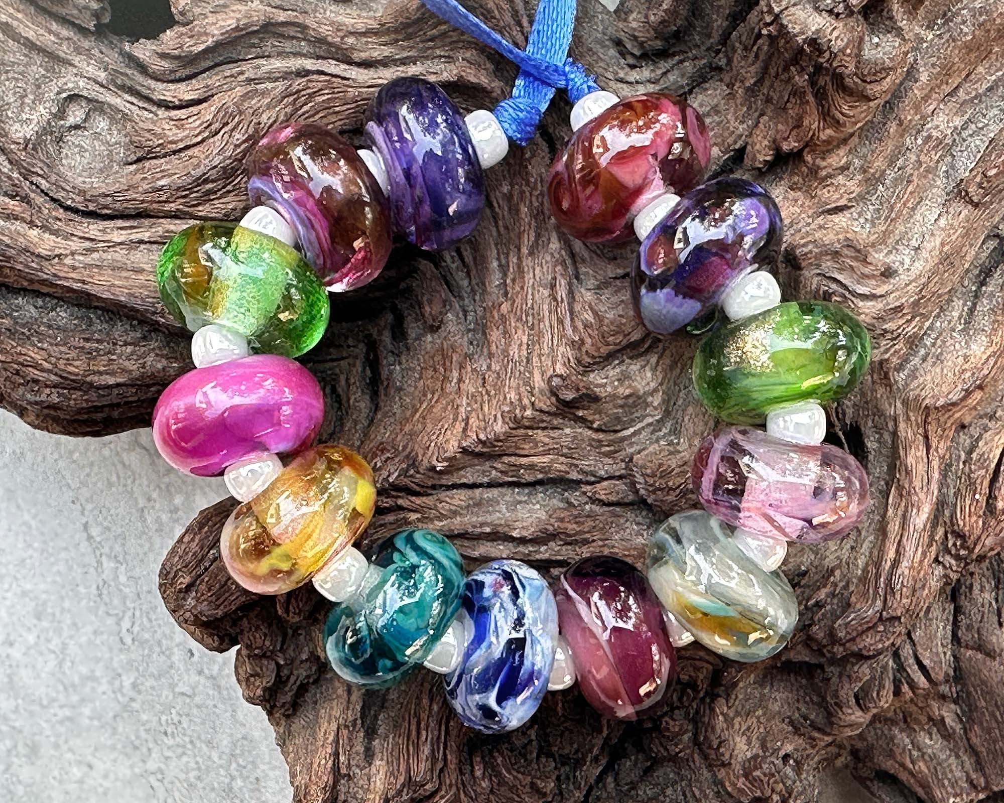 14 Colorful Swirls Lampwork Glass Beads Set for Jewelry Making - DIY Bracelet, Necklace & Craft Projects - SRA Certified Artisan Beads