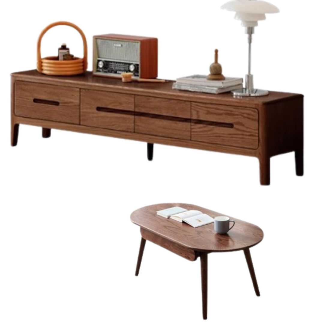 70.9x13.8x15.4 inch/ 180.4x35.2x39.5сm/ Walnut color/ TV cabinet with four drawers+capsule table with drawer
