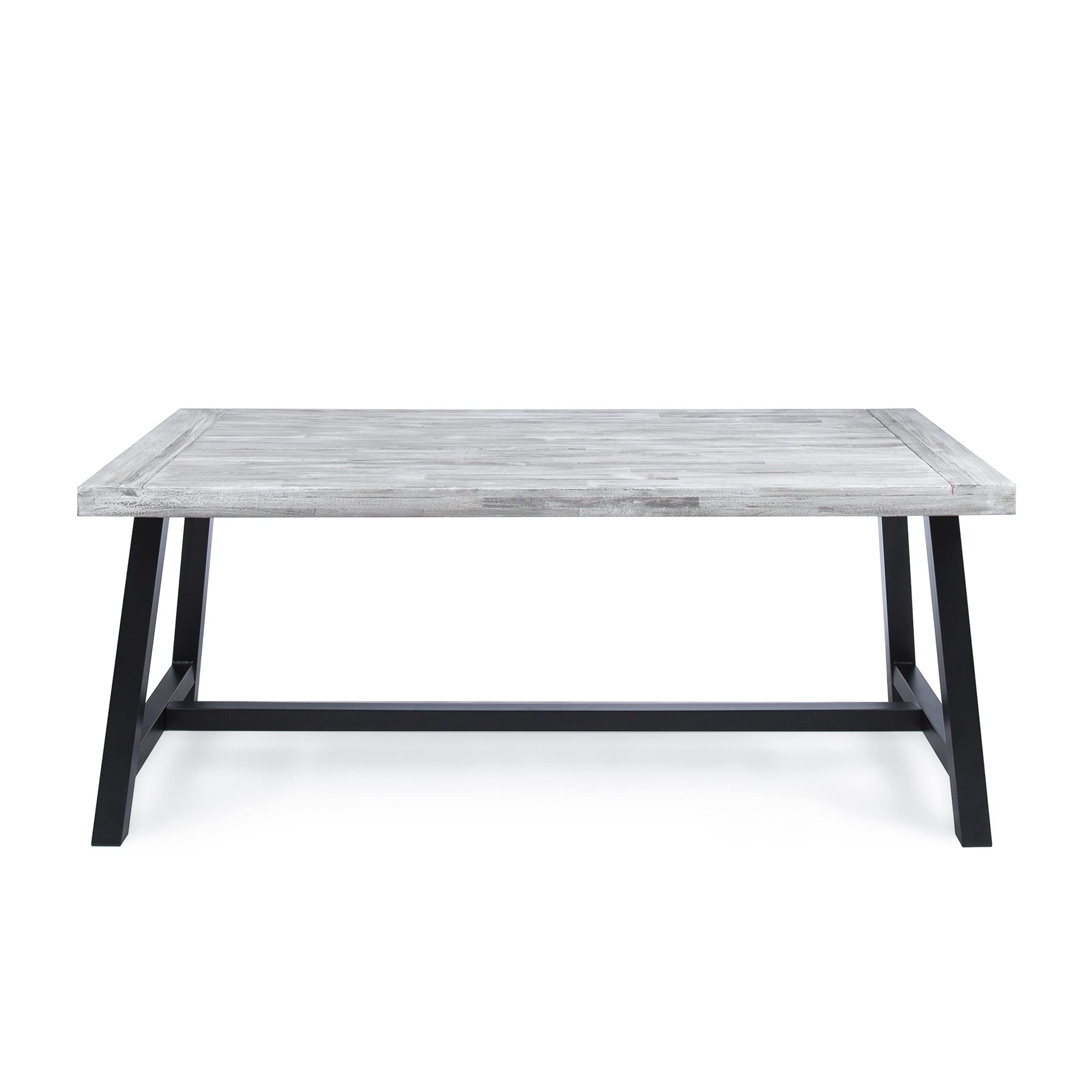 GDFStudio Acacia Wood Outdoor Dining Table - Sandblasted Light Gray Finish | Weather-Resistant Patio Furniture for Backyard, Garden & Poolside Dining