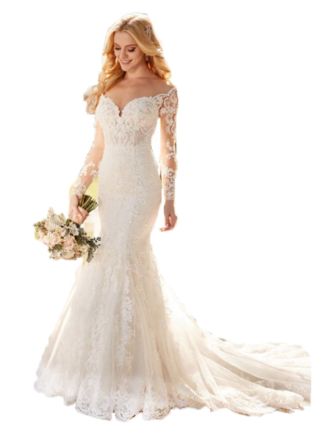 Elegant Mermaid Sweetheart Neckline A-Line Wedding Dress with Sleeves for Bride 2021 | Perfect for Beach Weddings, Vow Renewals & Romantic Photoshoots