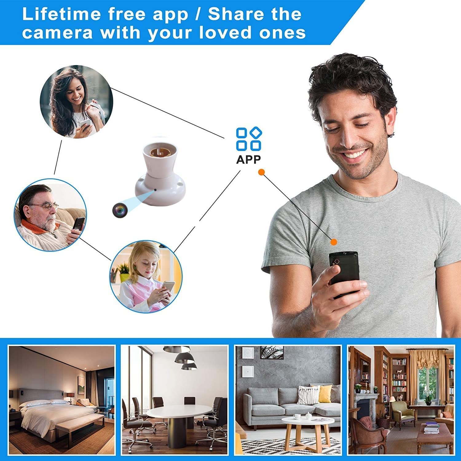 AZYLYN WiFi Wireless Mini Security Camera with Bulb Holder - HD Video & Audio Recording for Home, Office, and Outdoor Surveillance