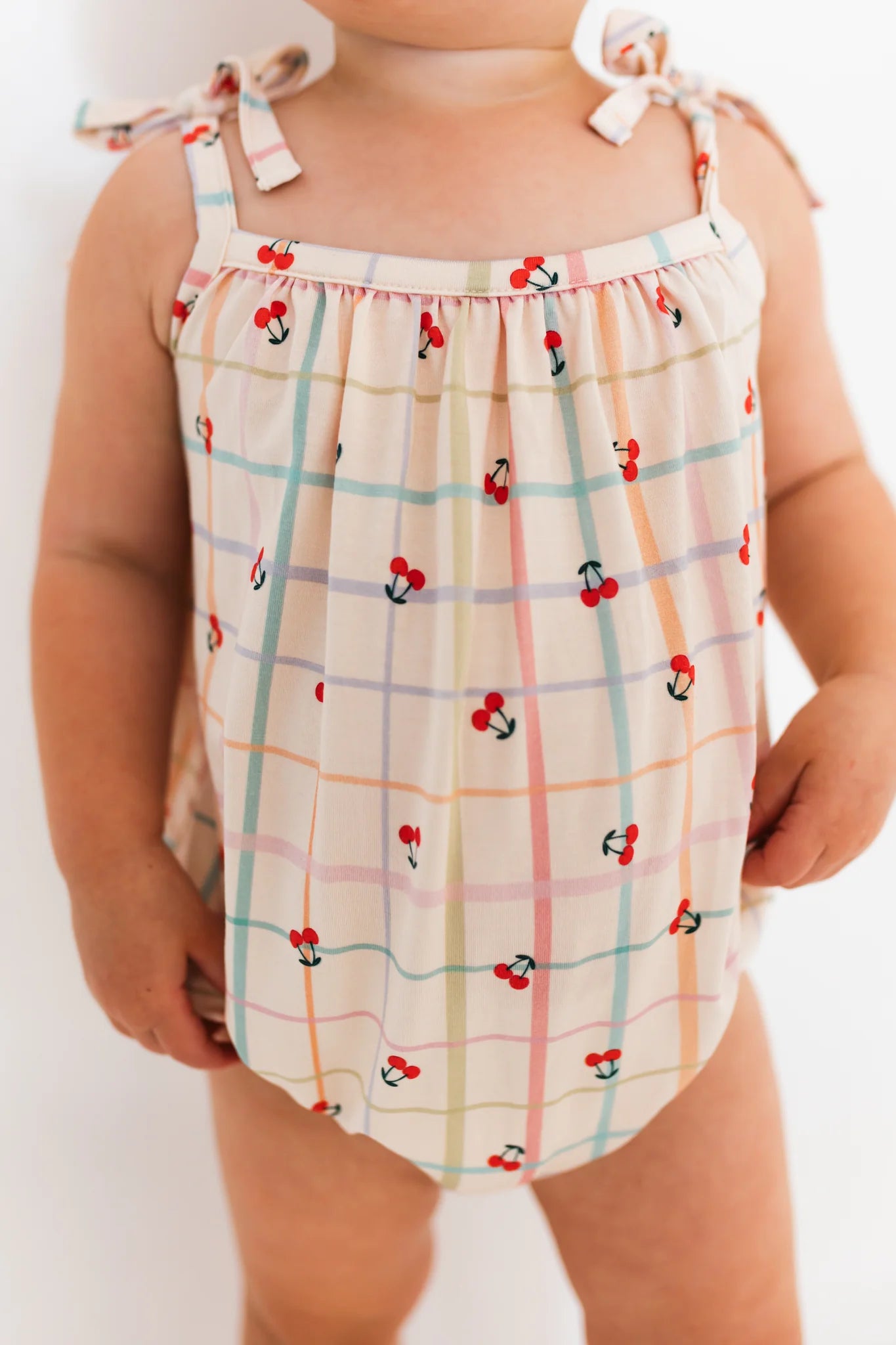 Cherry Grid Bubble Romper - Stylish Baby Jumpsuit for Girls & Boys | Soft & Comfortable Outfit for Playdates, Parties & Everyday Wear